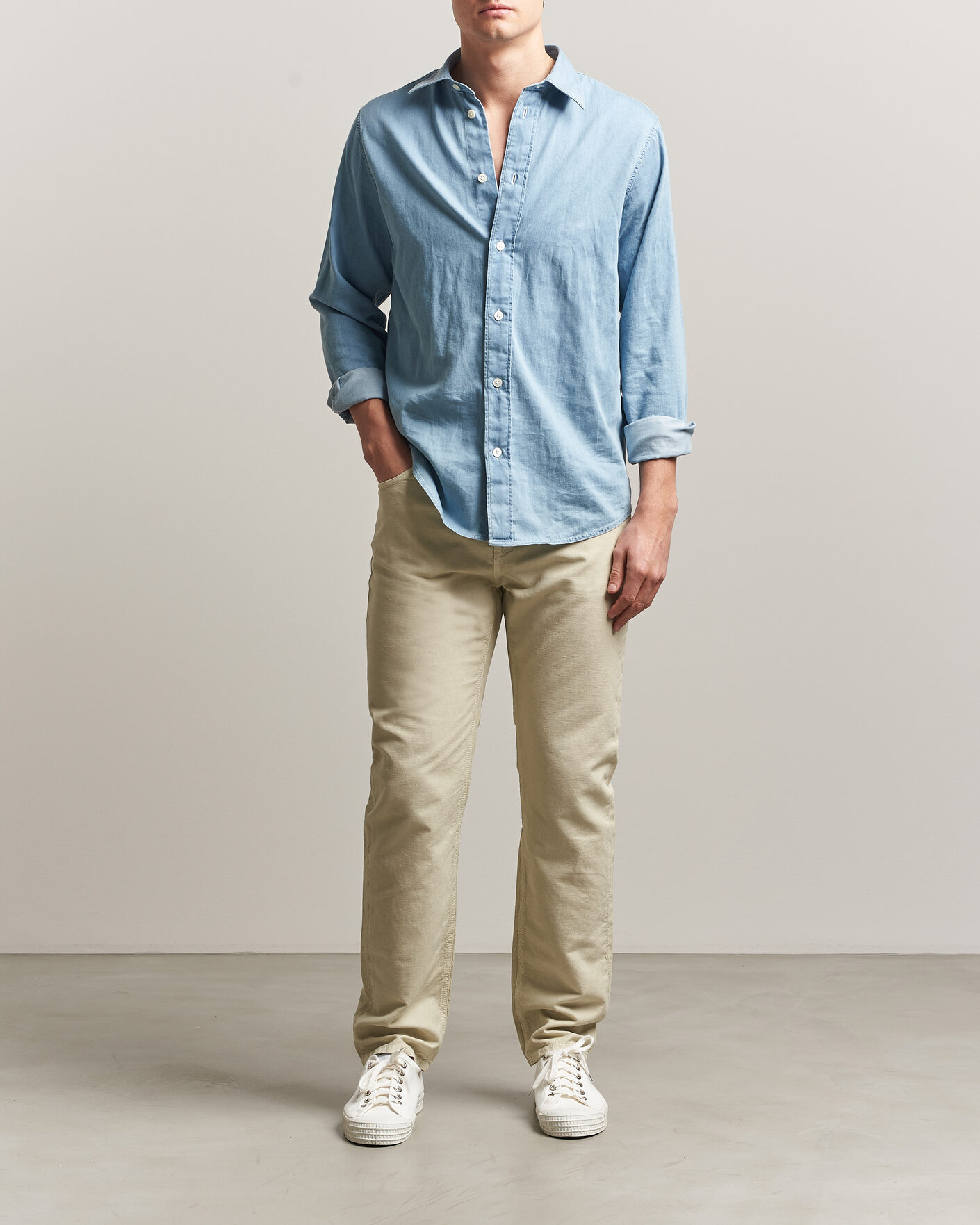 Uomini | Pantaloni | Morris | James Washed Linen 5-Pocket Pants Khaki