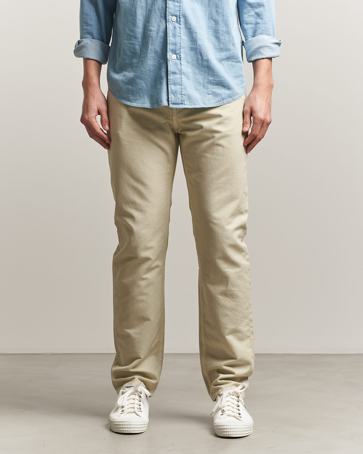 Uomini | Pantaloni | Morris | James Washed Linen 5-Pocket Pants Khaki