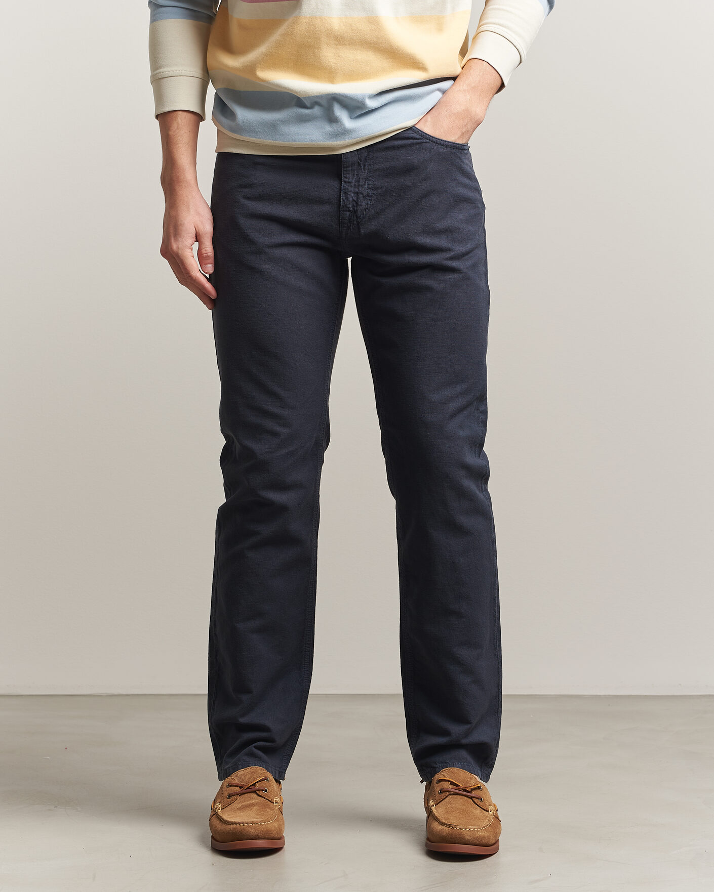 Uomini | Pantaloni | Morris | James Washed Linen 5-Pocket Pants Dark Blue