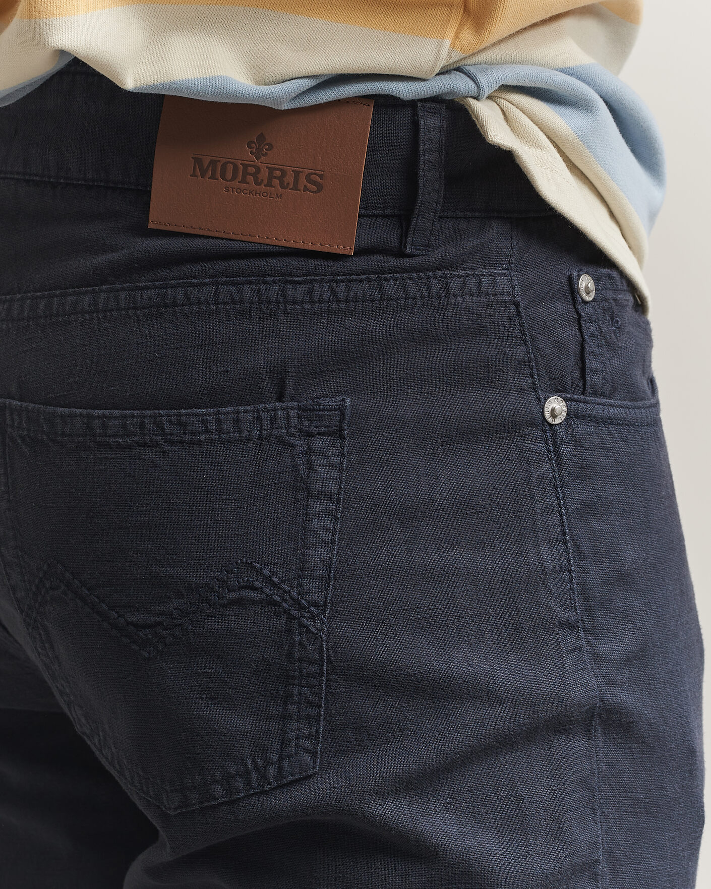 Uomini | Pantaloni | Morris | James Washed Linen 5-Pocket Pants Dark Blue