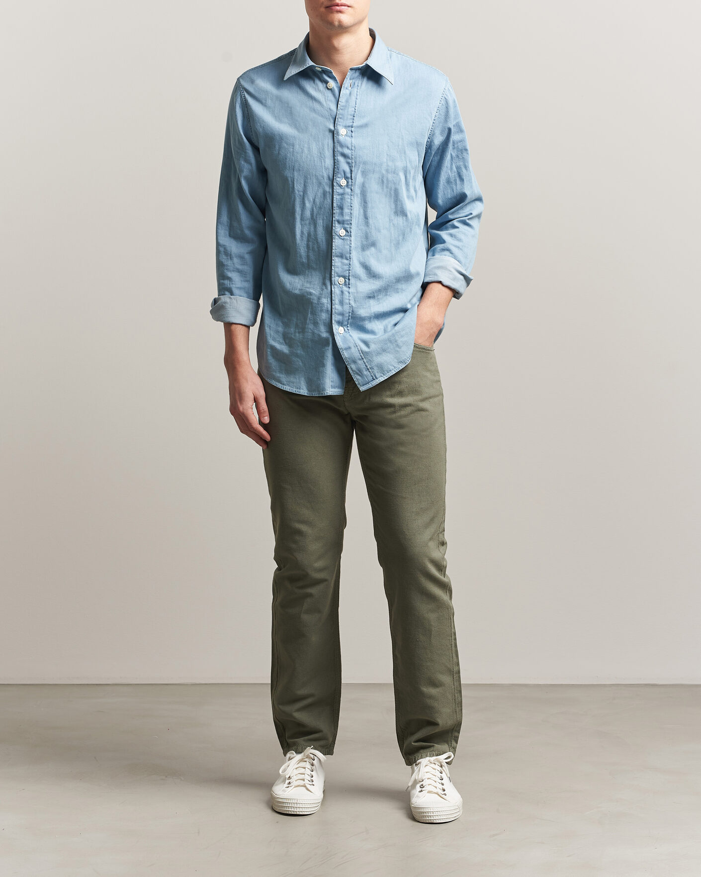 Uomini | Pantaloni | Morris | James Washed Linen 5-Pocket Pants Olive