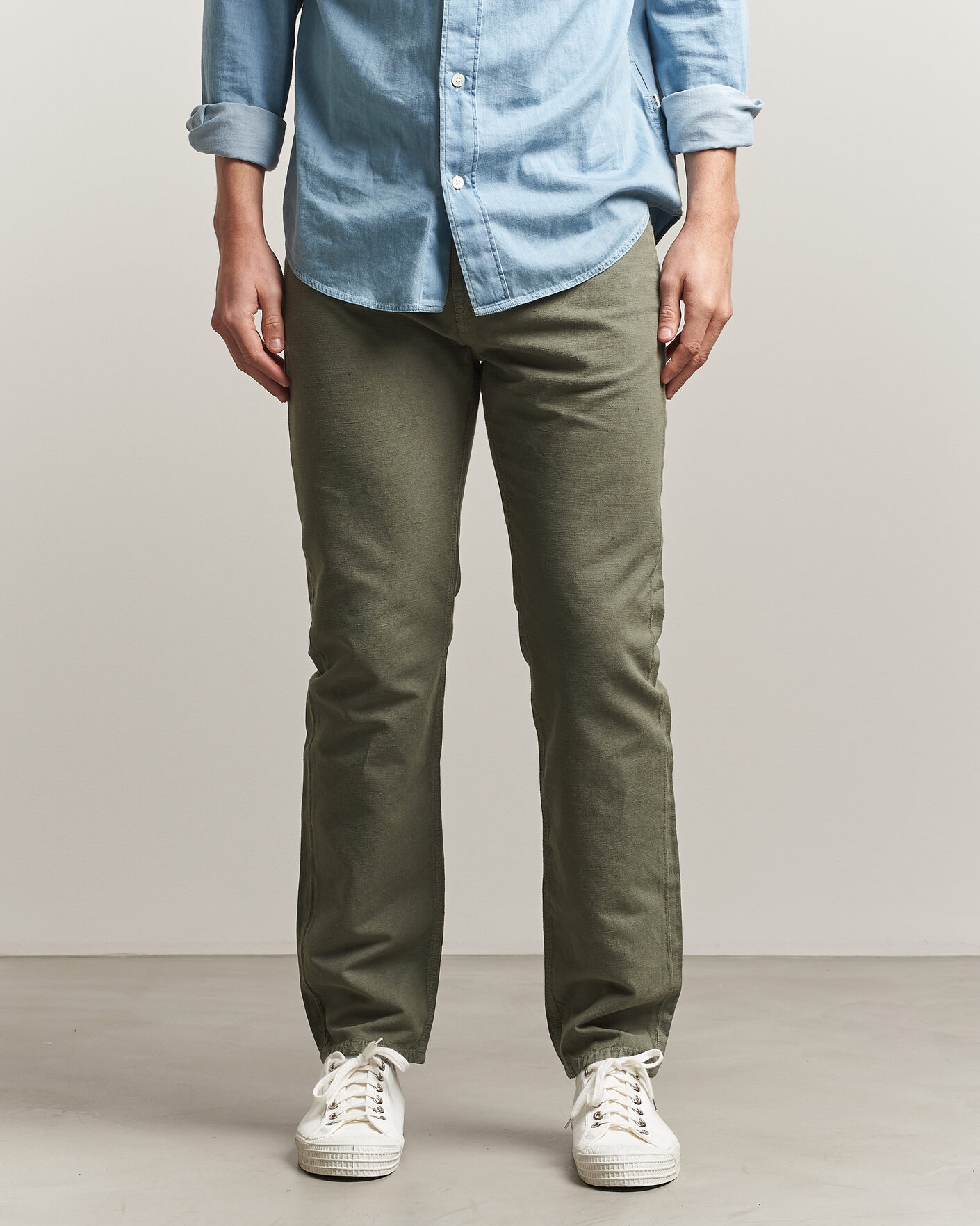 Uomini | Pantaloni | Morris | James Washed Linen 5-Pocket Pants Olive