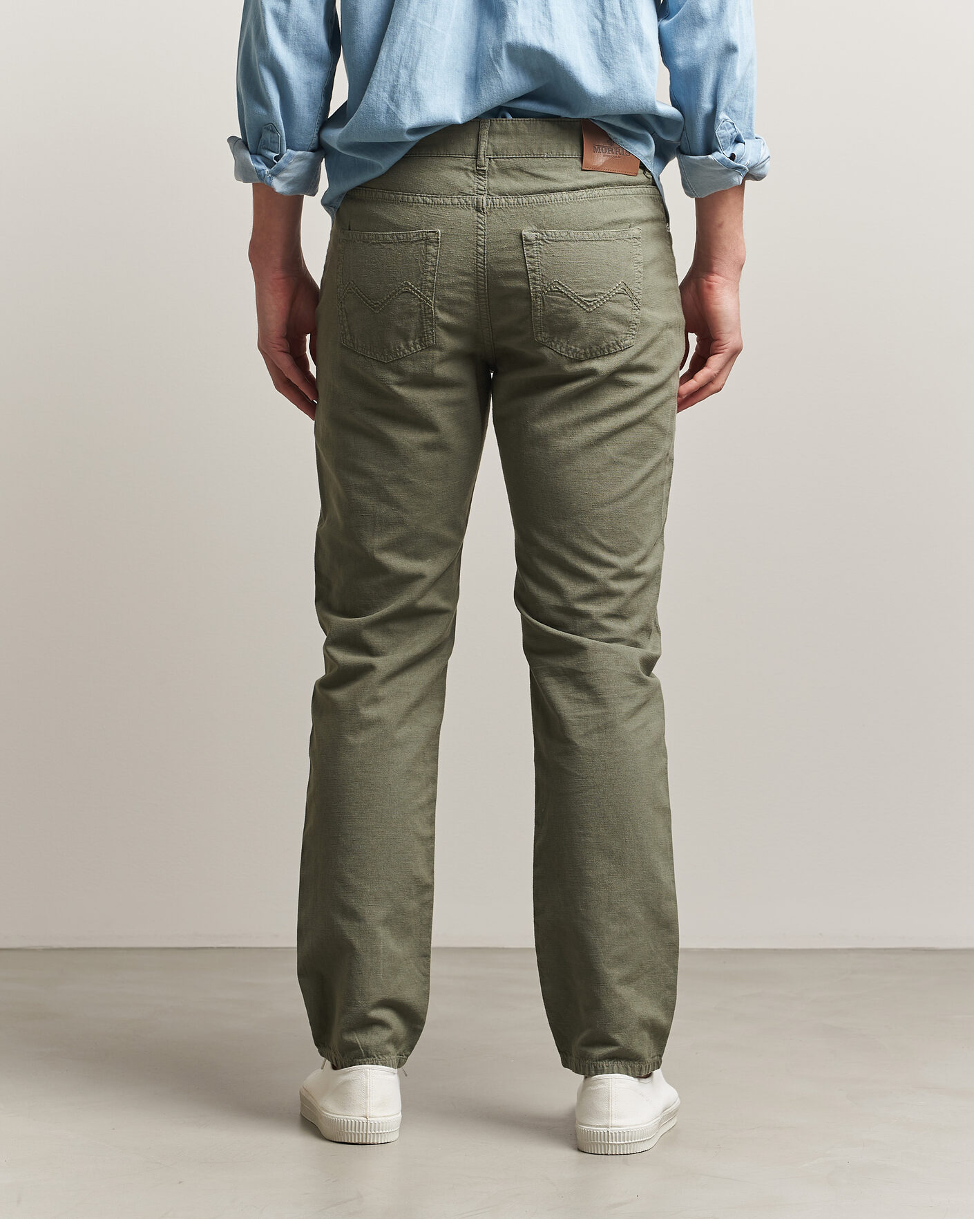 Uomini | Pantaloni | Morris | James Washed Linen 5-Pocket Pants Olive