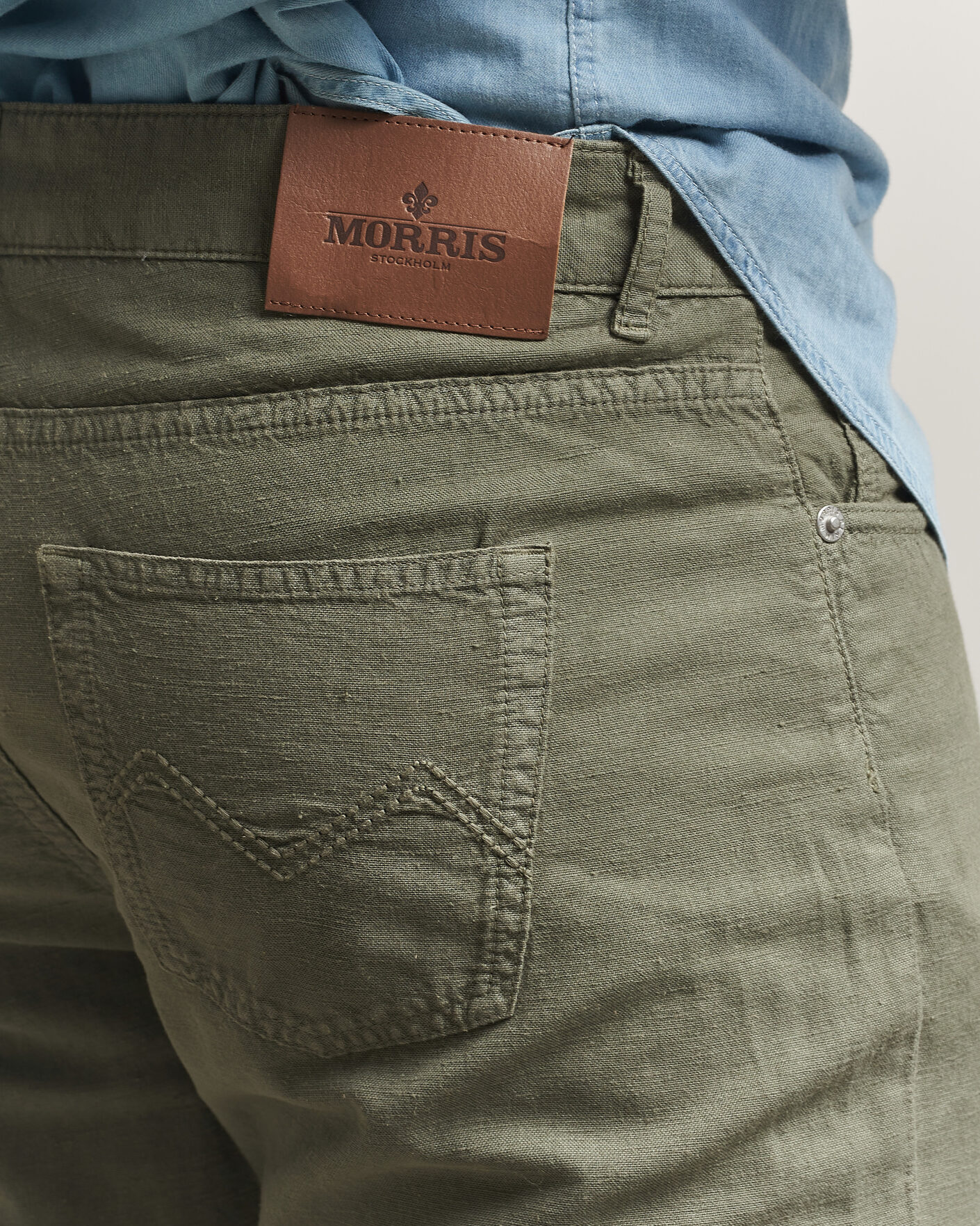 Uomini | Pantaloni | Morris | James Washed Linen 5-Pocket Pants Olive