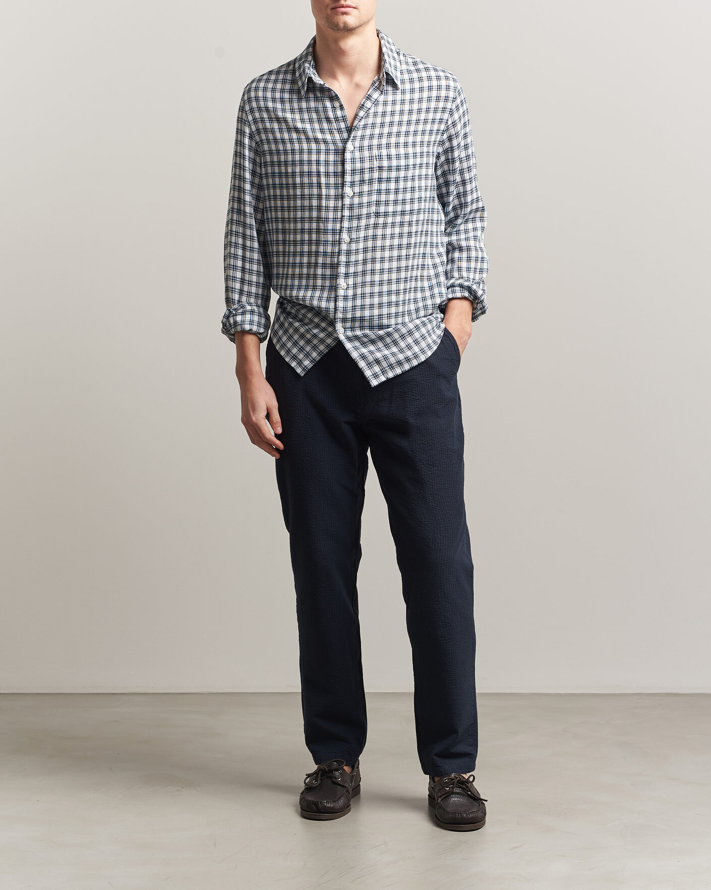 Uomini | Pantaloni | Morris | Fenix Seersucker Trousers Dark Blue