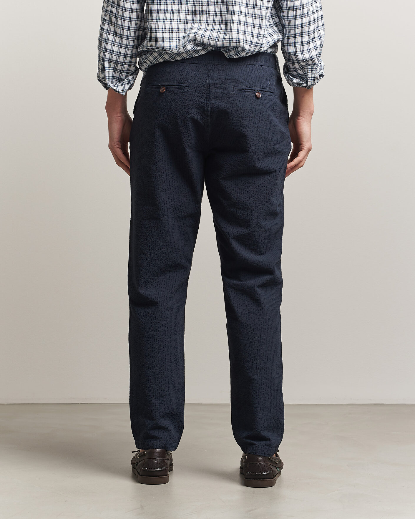 Uomini | Pantaloni | Morris | Fenix Seersucker Trousers Dark Blue