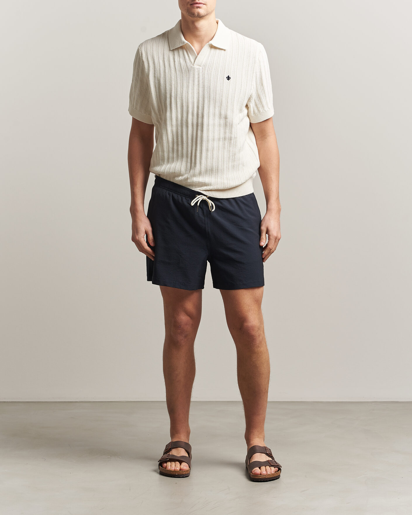 Uomini | Costumi da bagno | Morris | Seersucker Bathing Trunks Dark Blue