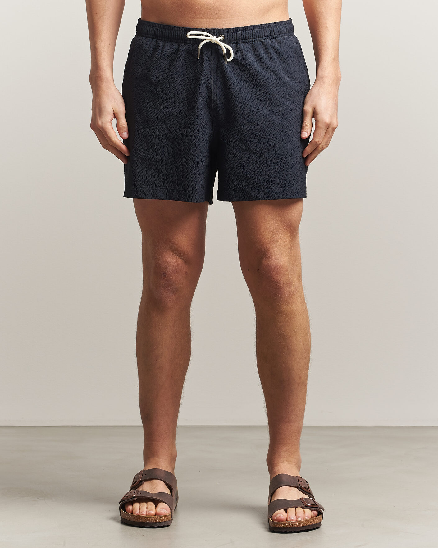 Uomini | Costumi da bagno | Morris | Seersucker Bathing Trunks Dark Blue