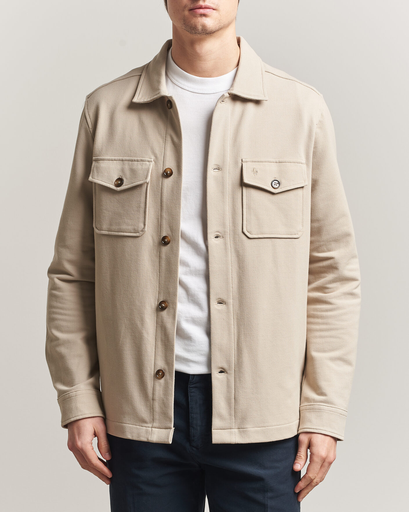 Uomini | Camicie | Morris | Andrew Jersey Overshirt Khaki