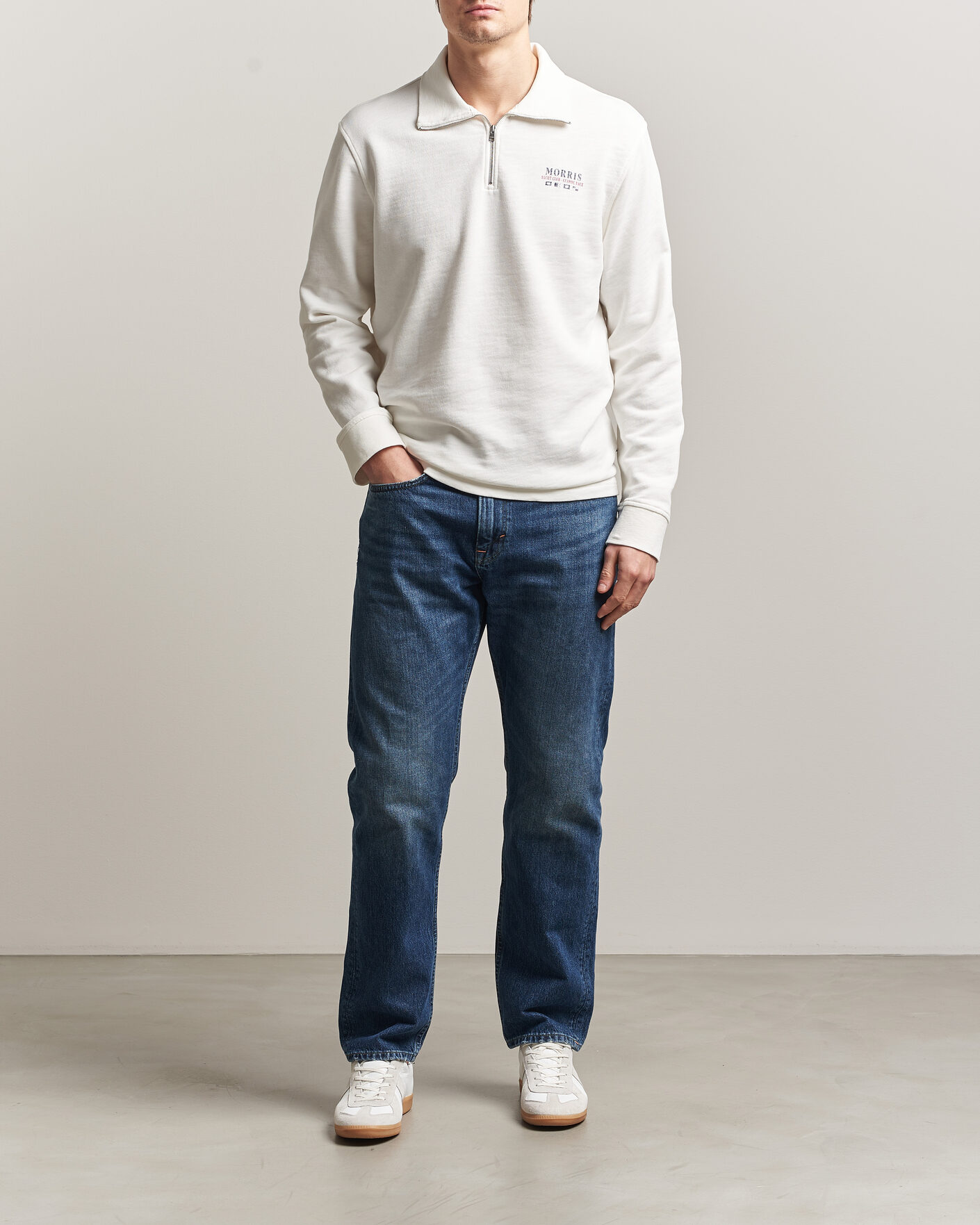 Uomini | Maglieria | Morris | Northcott Slub Half-Zip White