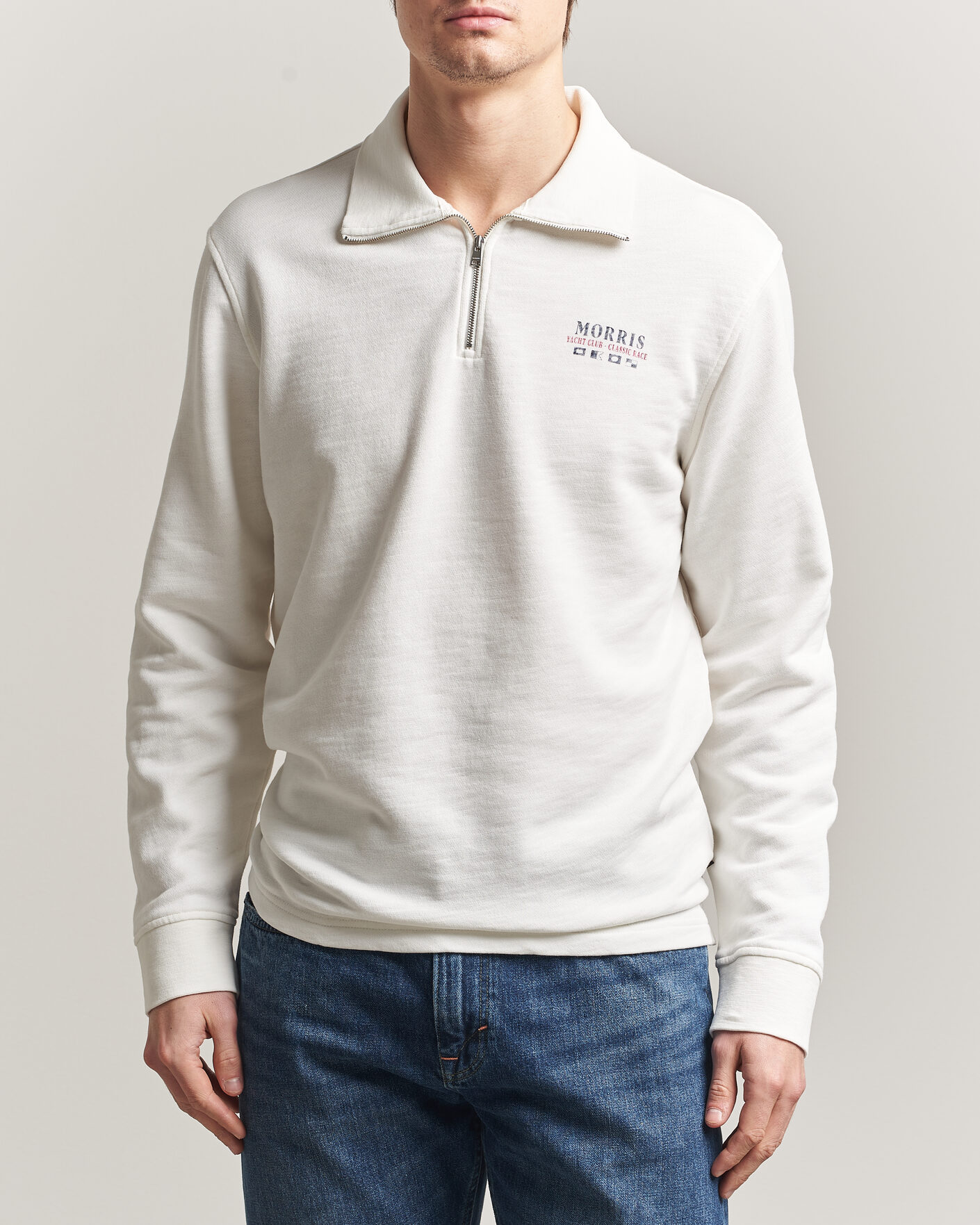 Uomini | Maglieria | Morris | Northcott Slub Half-Zip White