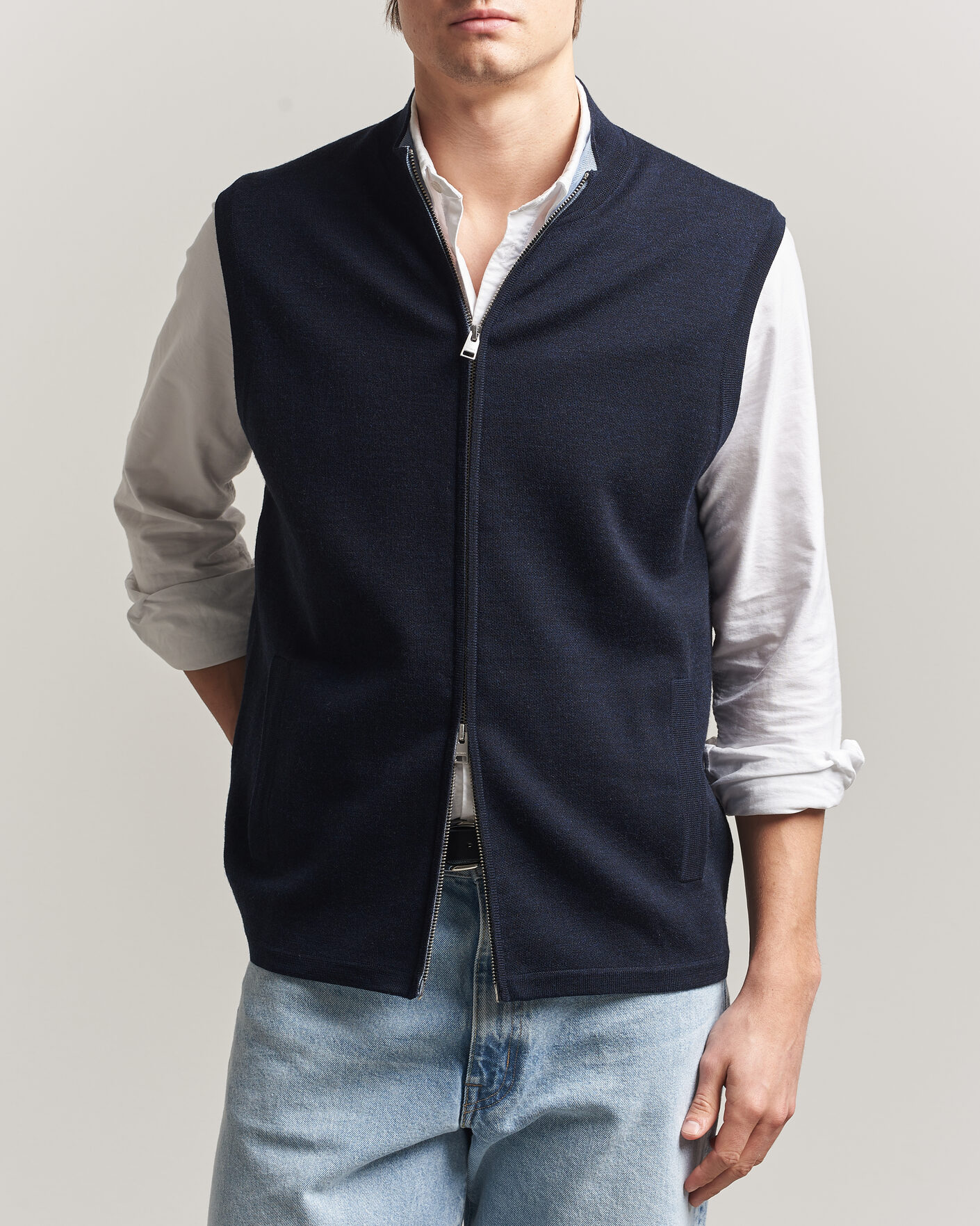 Uomini | Maglieria | Morris | Merino Double Zip Vest Navy