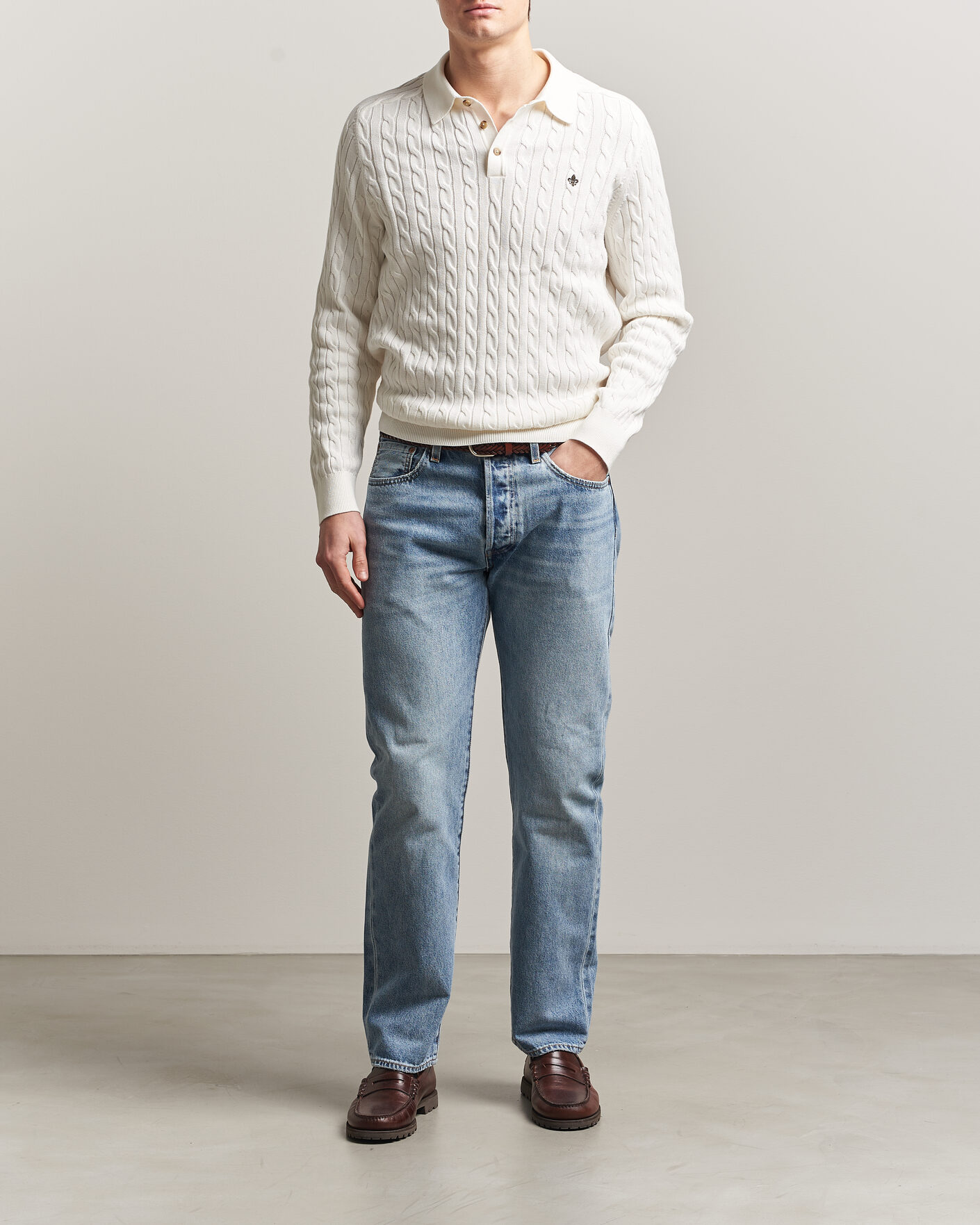 Uomini | Maglieria | Morris | Lancaster Cable Polo Off White