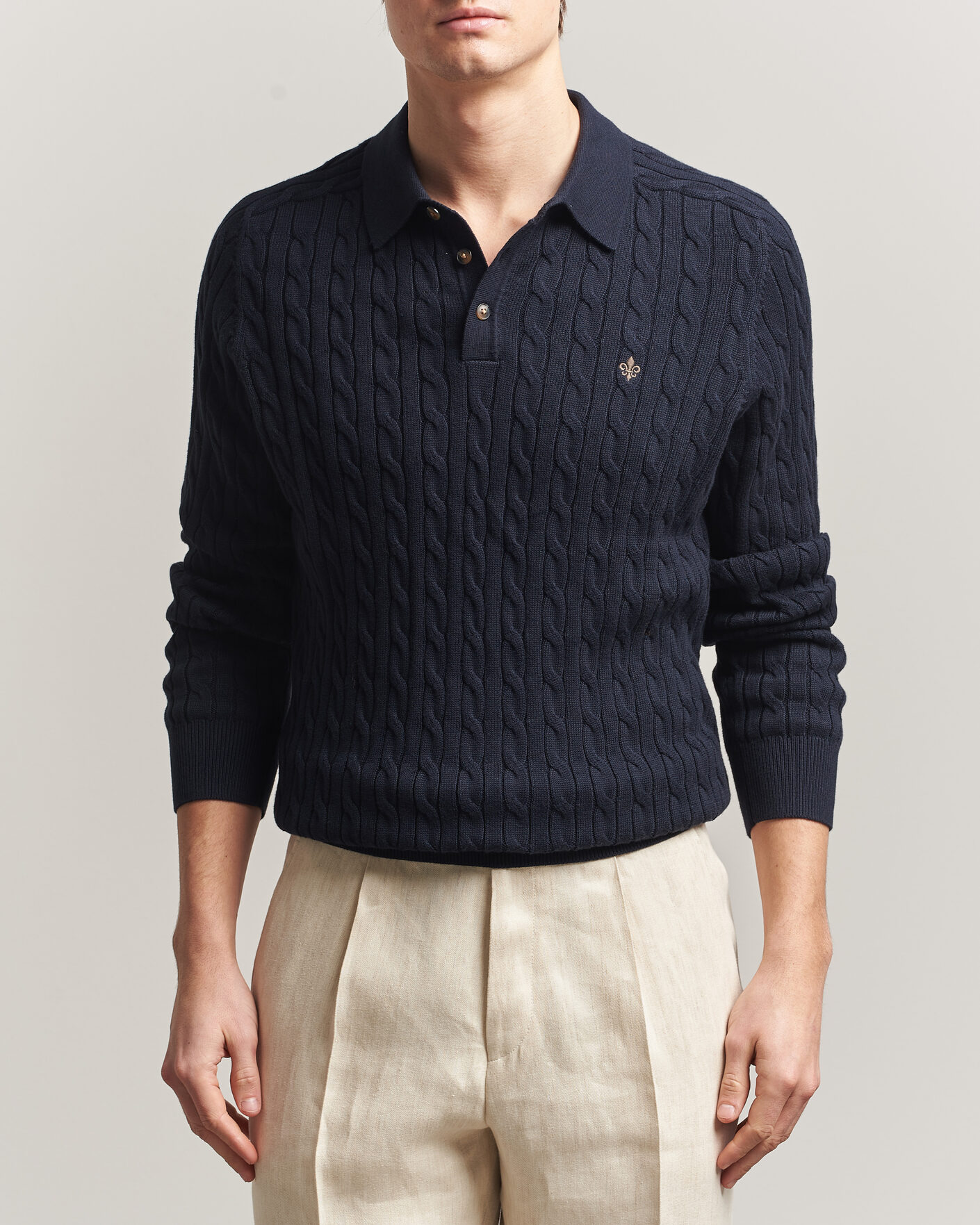 Uomini | Maglieria | Morris | Lancaster Cable Polo Navy