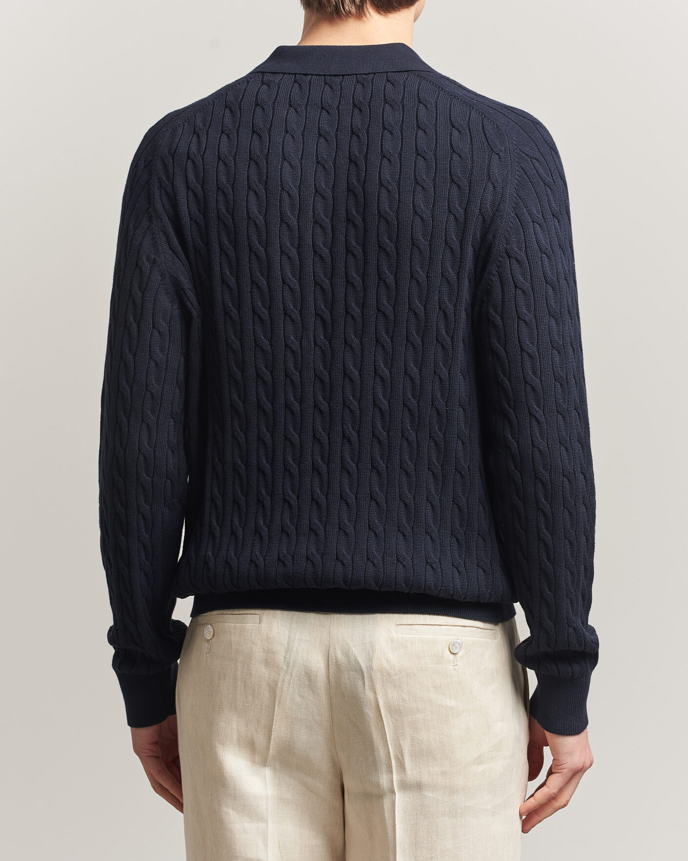 Uomini | Maglieria | Morris | Lancaster Cable Polo Navy