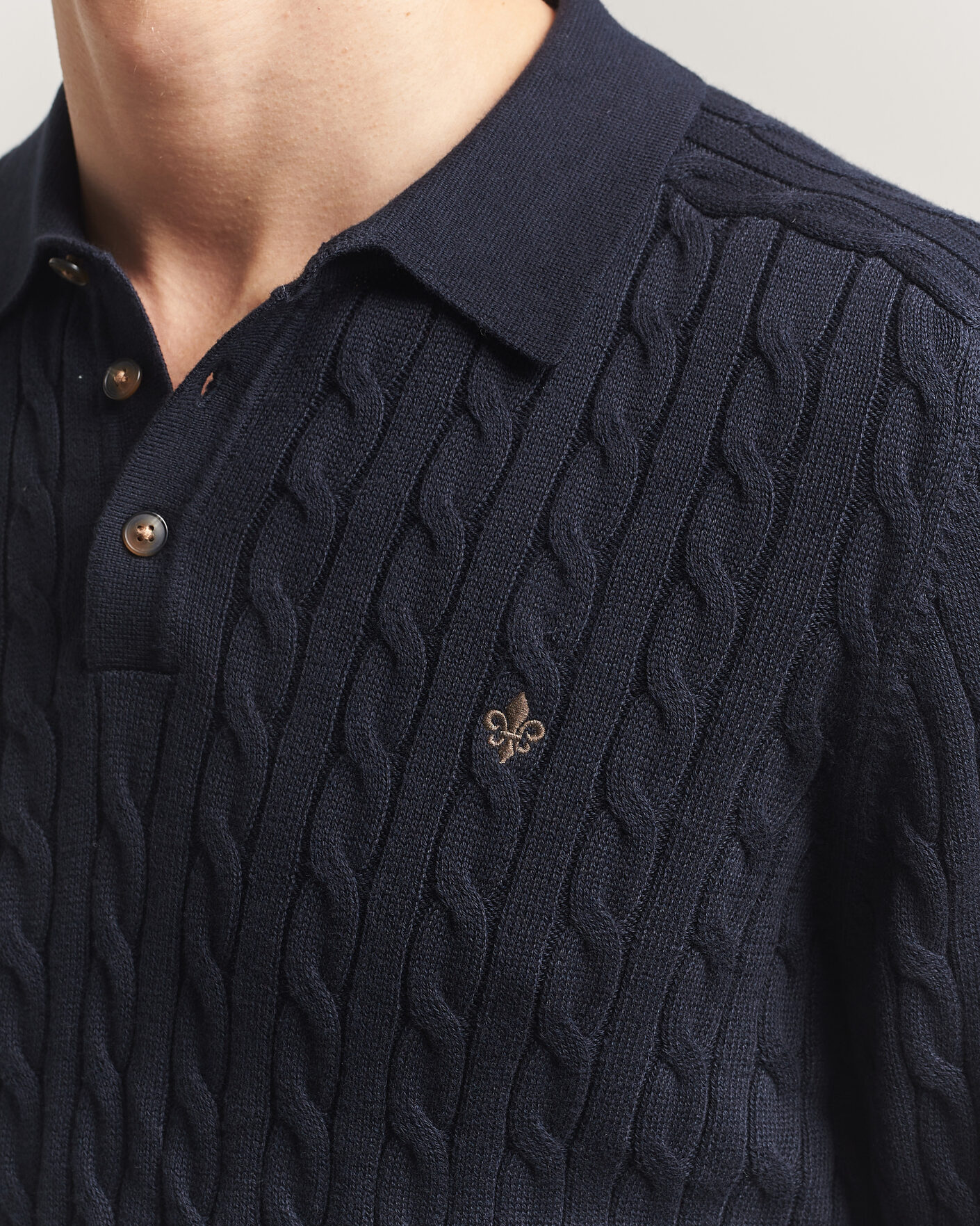 Uomini | Maglieria | Morris | Lancaster Cable Polo Navy