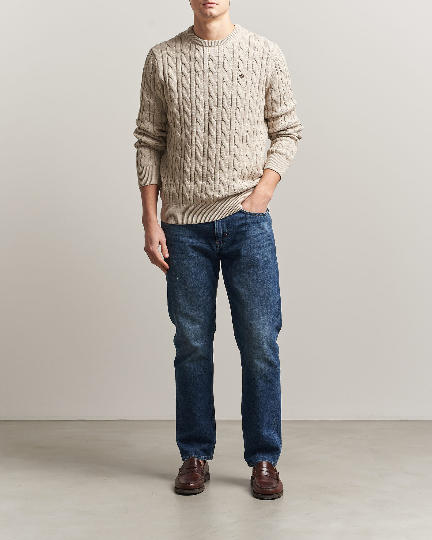 Uomini | Maglieria | Morris | Ethan Cable Oneck Khaki