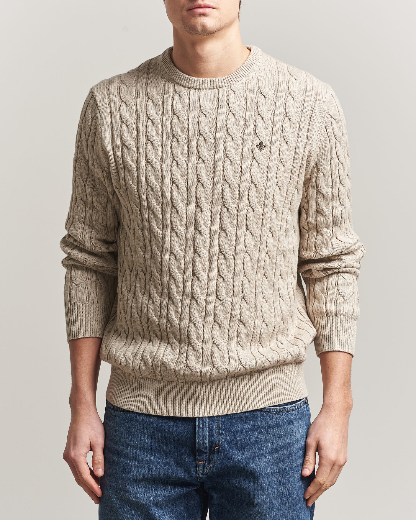 Uomini | Maglieria | Morris | Ethan Cable Oneck Khaki