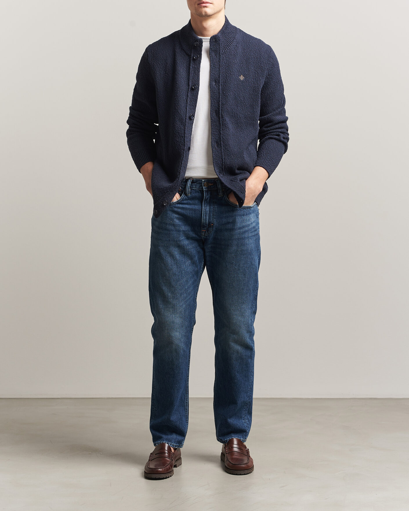 Uomini | Maglieria | Morris | Windham Button Cardigan Navy
