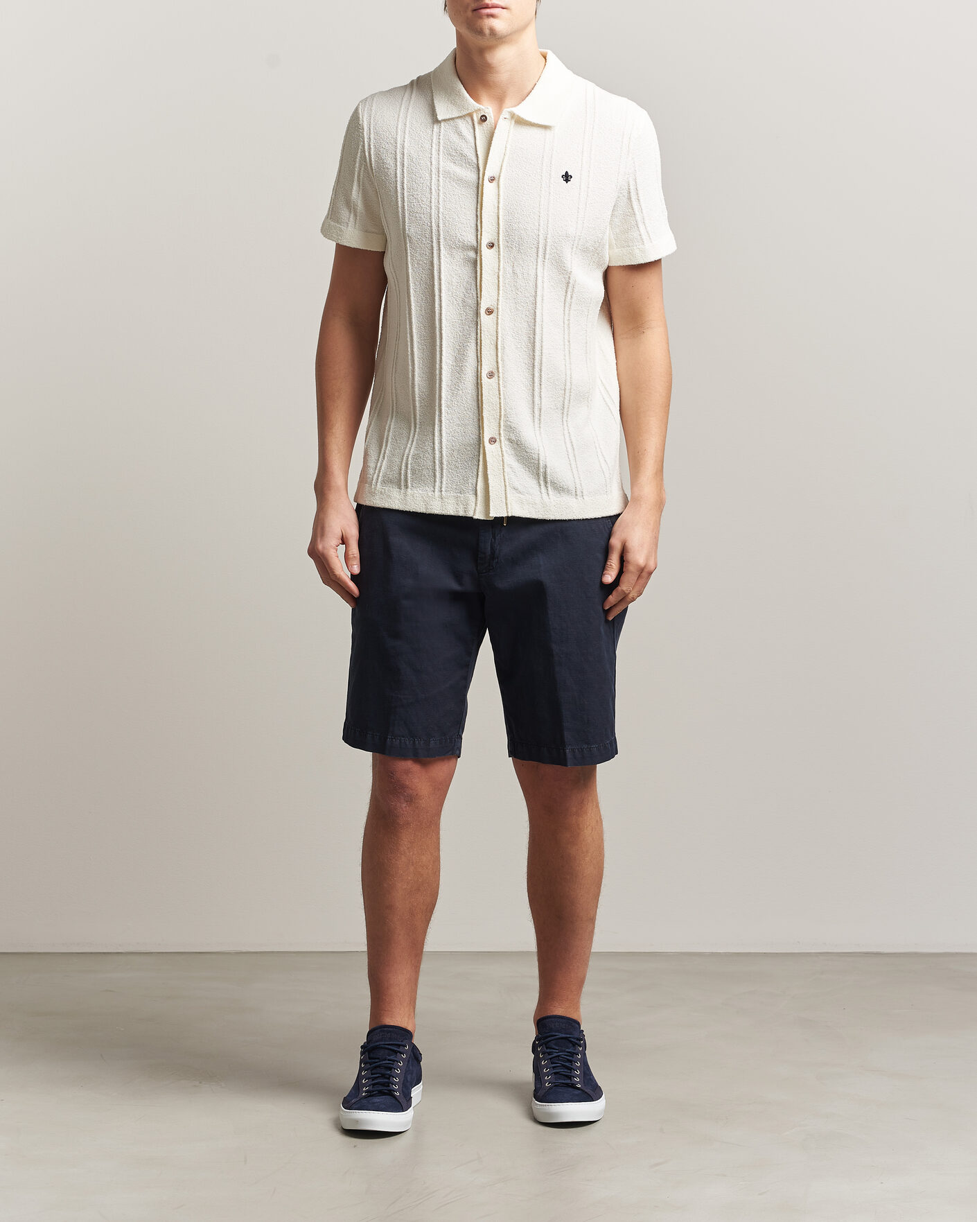 Uomini | Camicie | Morris | Clayton Knitted Short Sleeve Shirt Off White