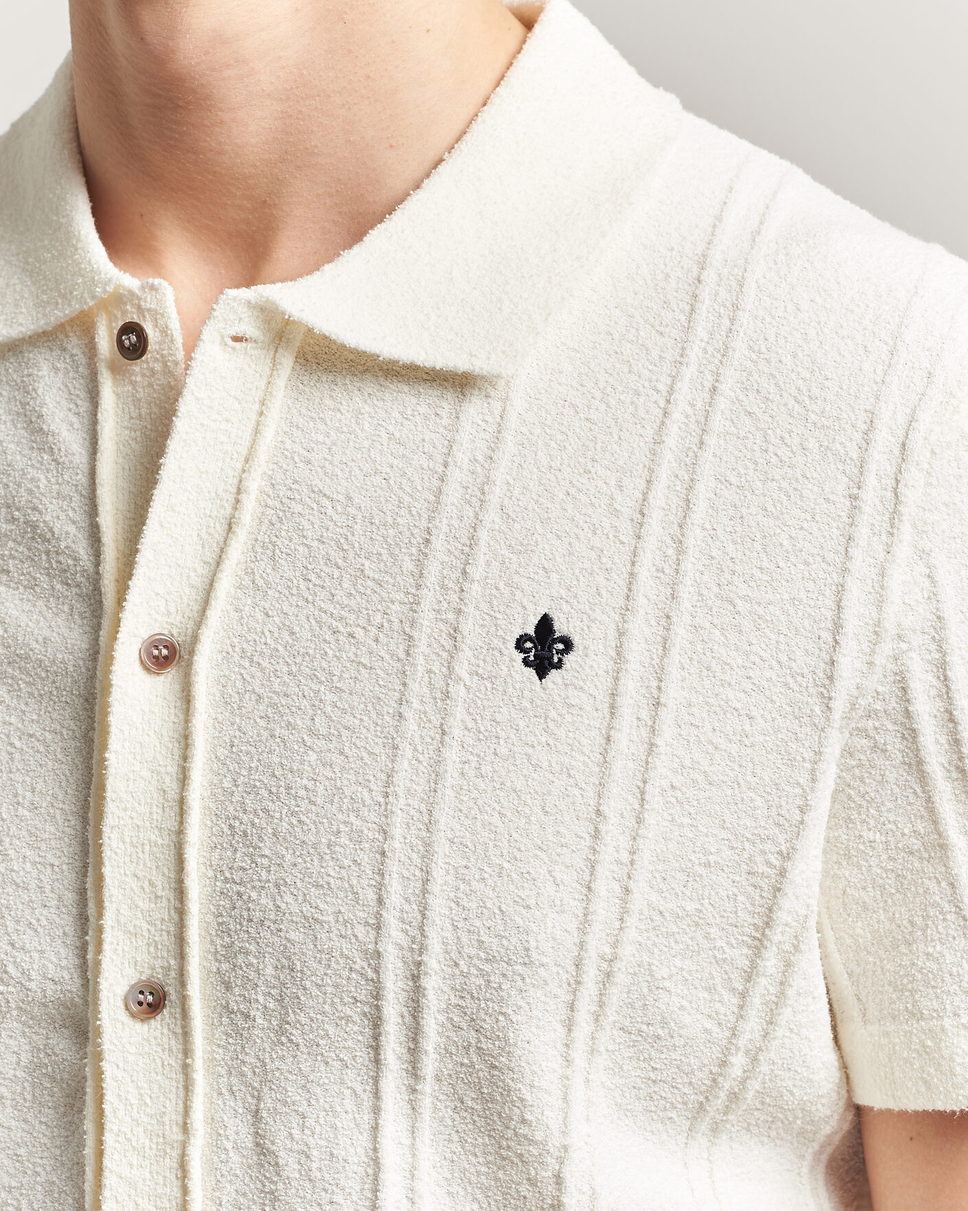 Uomini | Camicie | Morris | Clayton Knitted Short Sleeve Shirt Off White