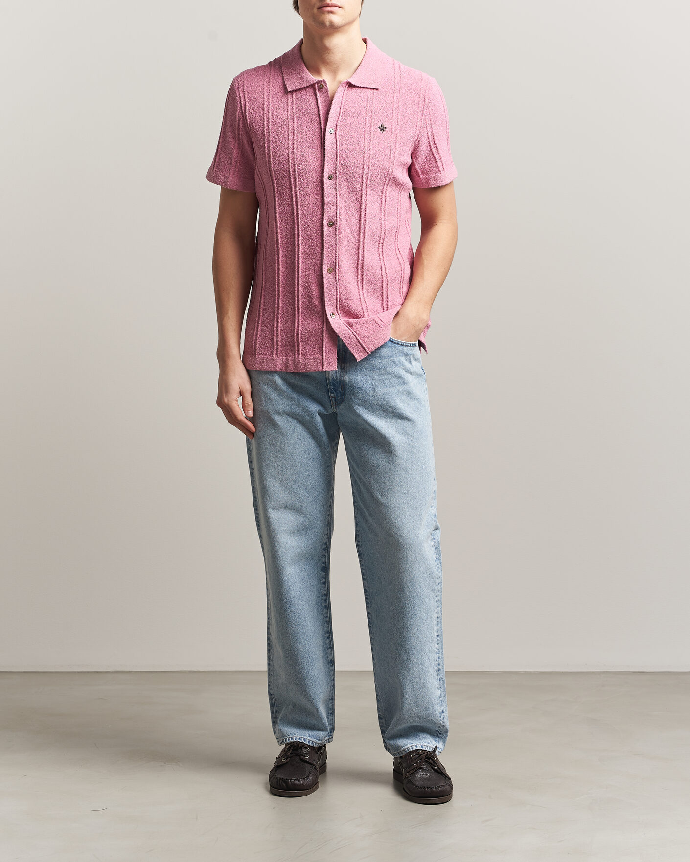 Uomini | Camicie | Morris | Clayton Knitted Short Sleeve Shirt Pink