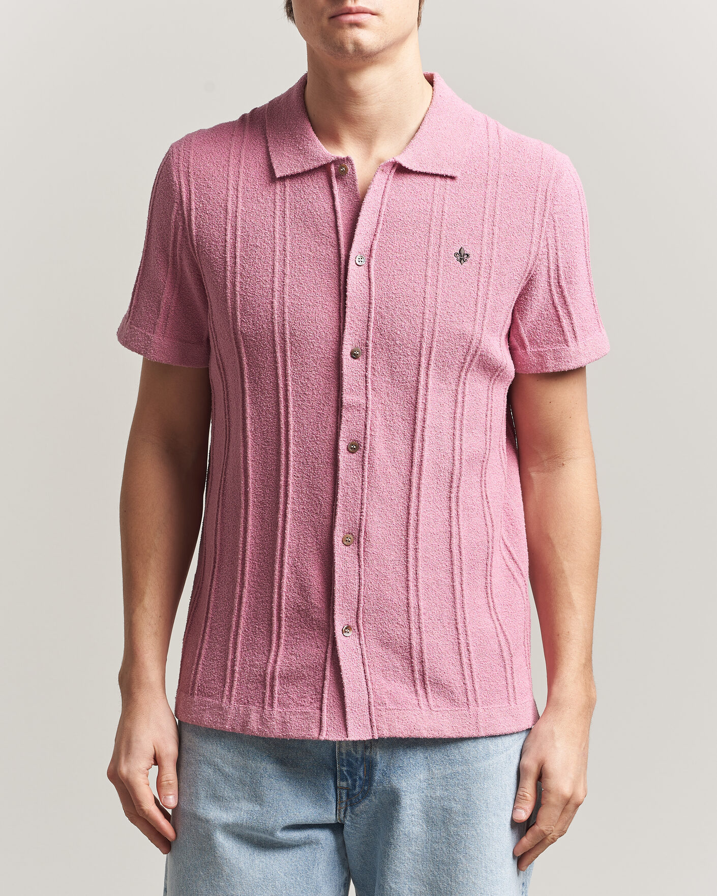 Uomini | Camicie | Morris | Clayton Knitted Short Sleeve Shirt Pink