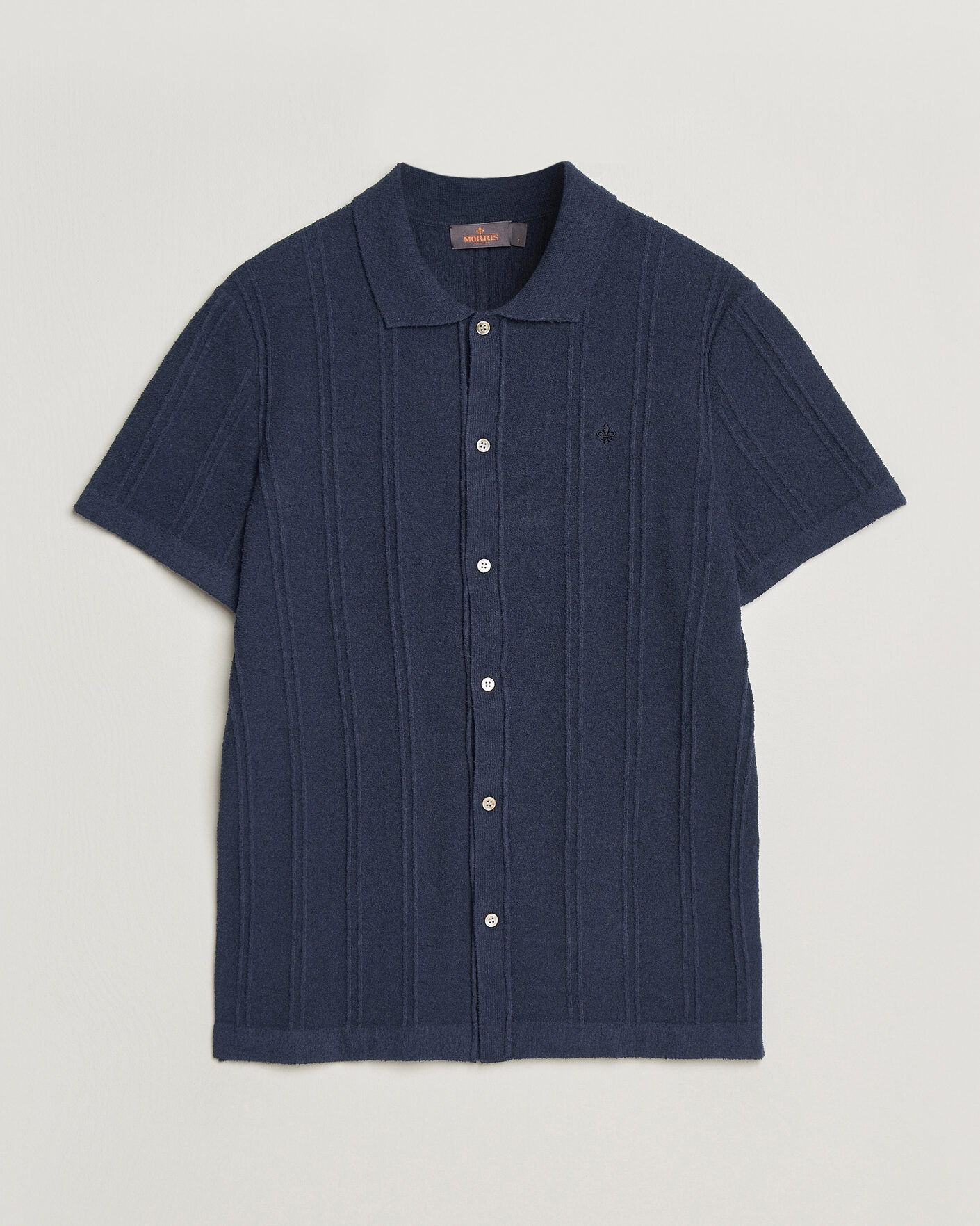 Uomini | Camicie | Morris | Clayton Knitted Short Sleeve Shirt Dark Blue