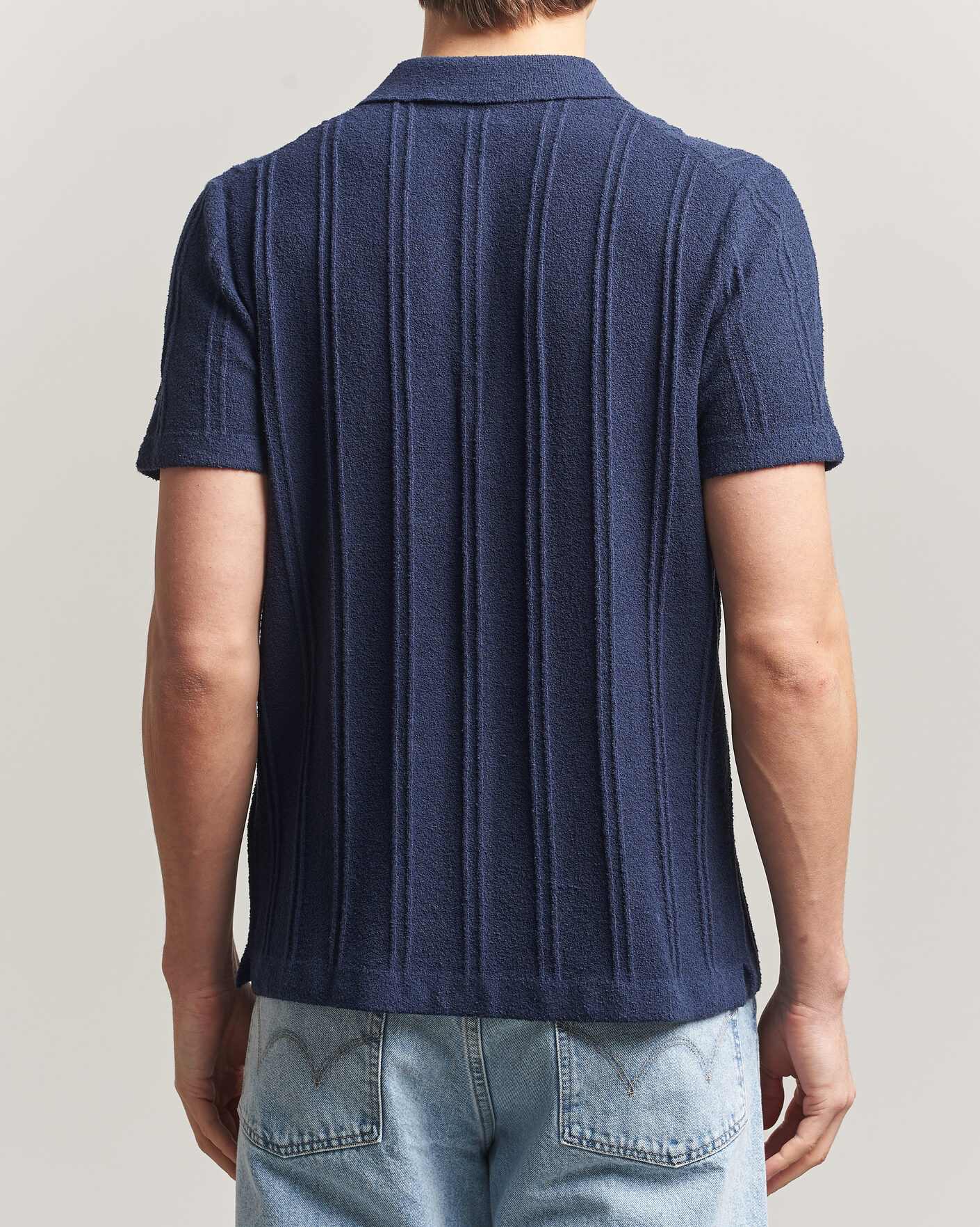 Uomini | Camicie | Morris | Clayton Knitted Short Sleeve Shirt Dark Blue