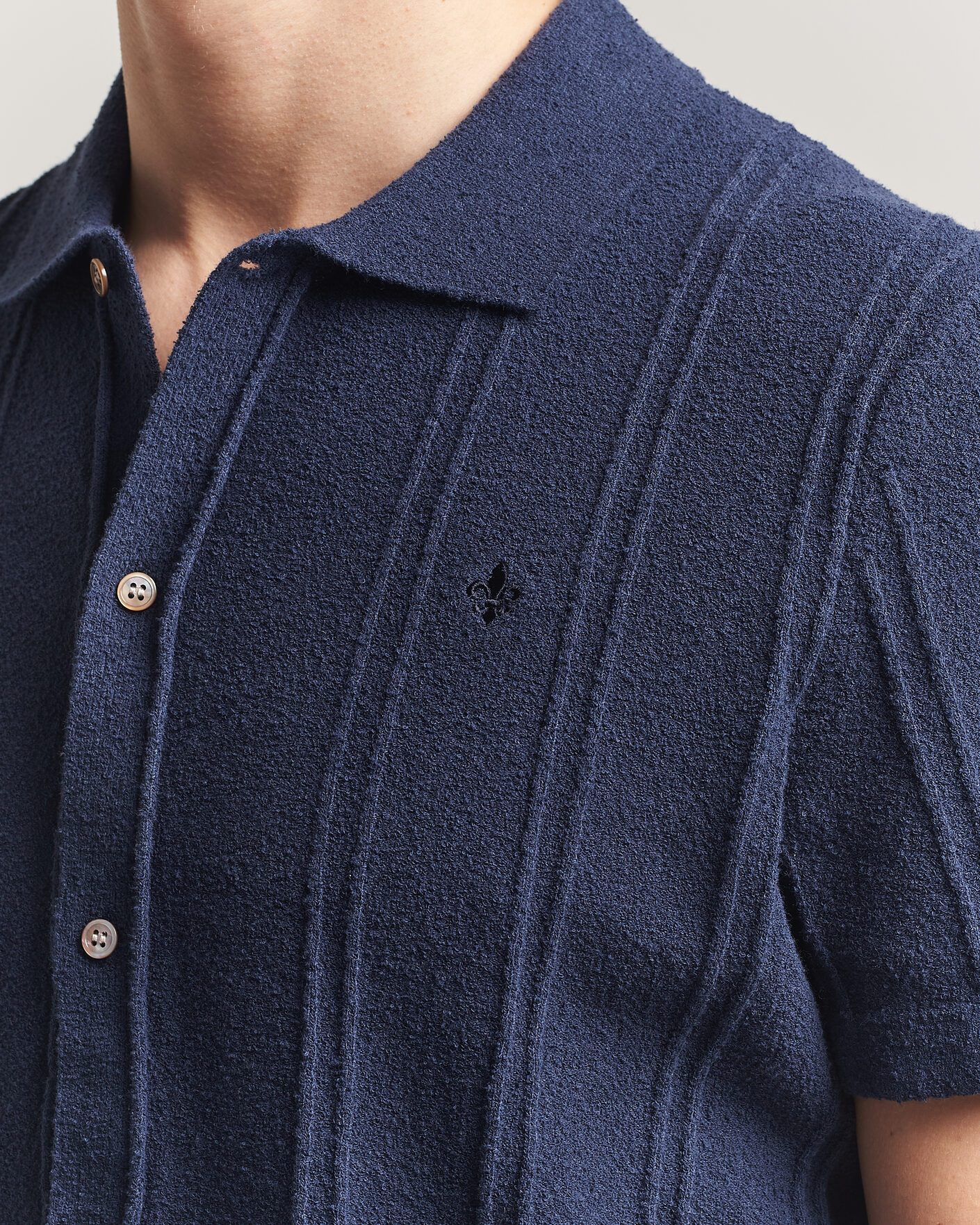 Uomini | Camicie | Morris | Clayton Knitted Short Sleeve Shirt Dark Blue