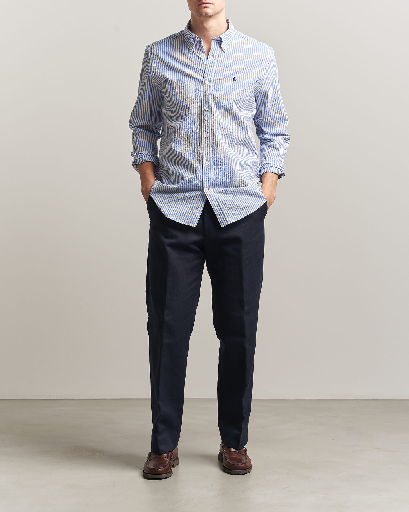 Uomini | Camicie | Morris | Seersucker Shirt Blue
