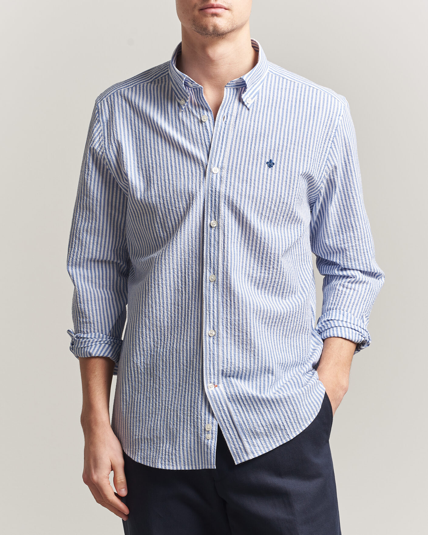Uomini | Camicie | Morris | Seersucker Shirt Blue