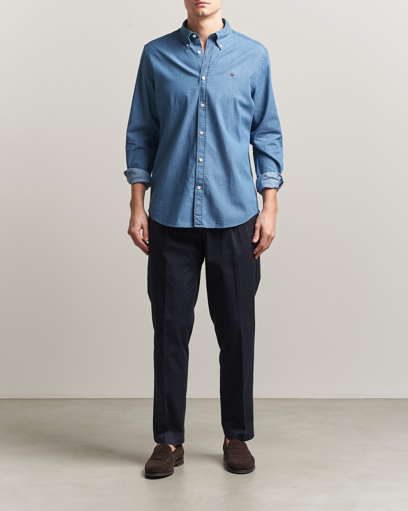 Uomini | Camicie | Morris | Denim Printed Shirt Blue