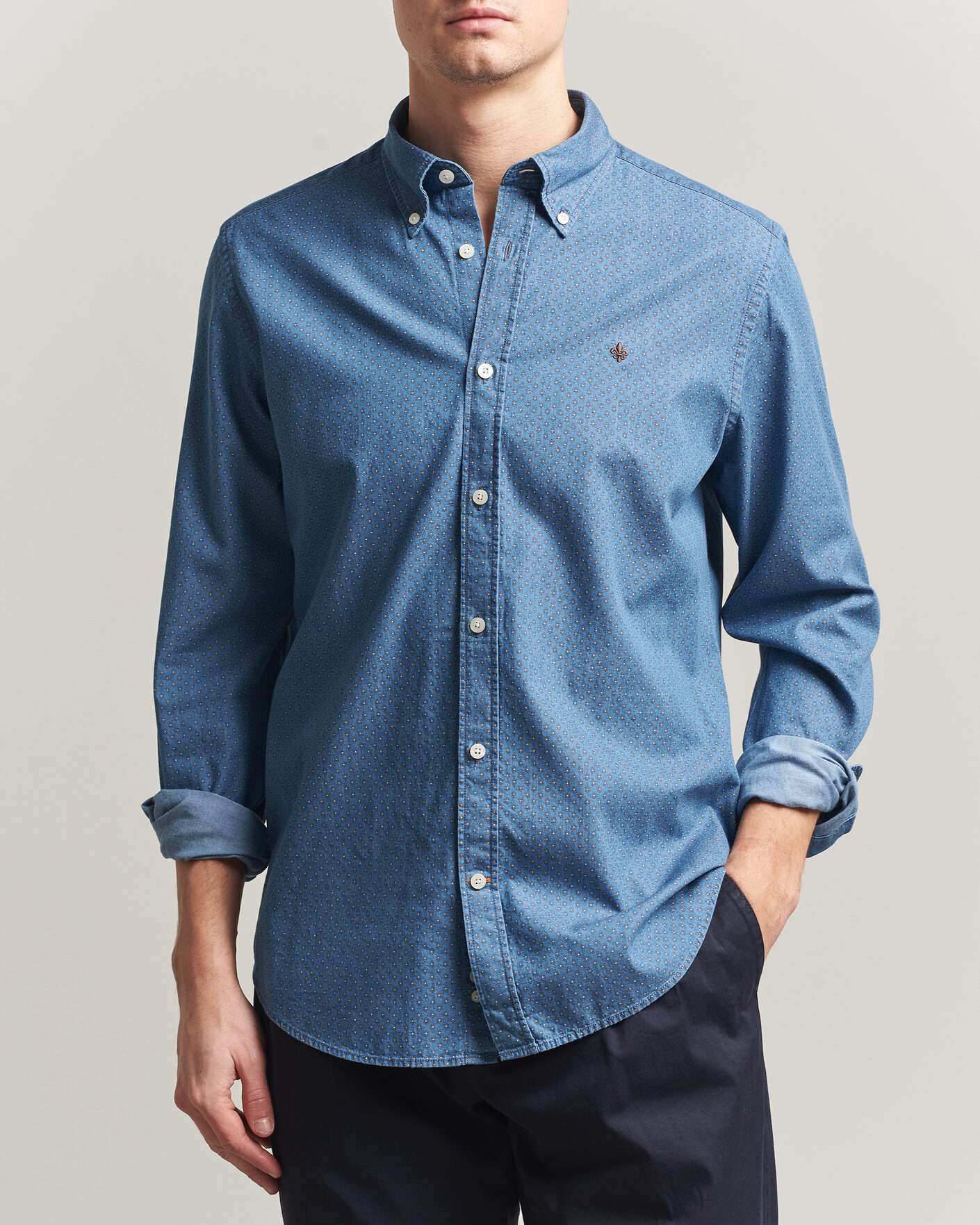Uomini | Camicie | Morris | Denim Printed Shirt Blue