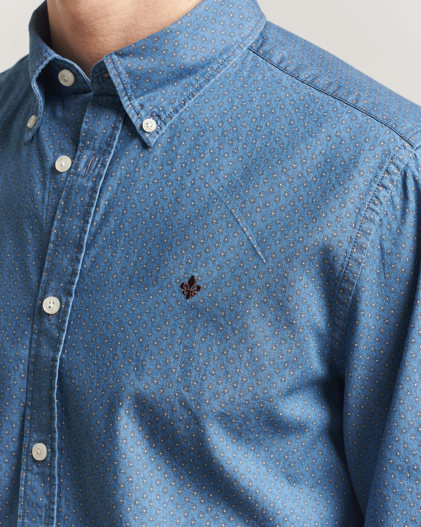 Uomini | Camicie | Morris | Denim Printed Shirt Blue