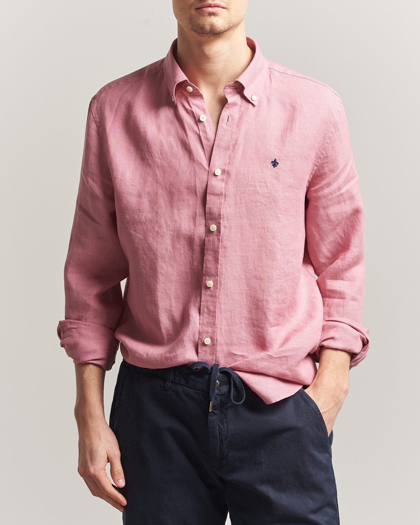 Uomini | Camicie | Morris | Douglas Button Down Linen Shirt Pink