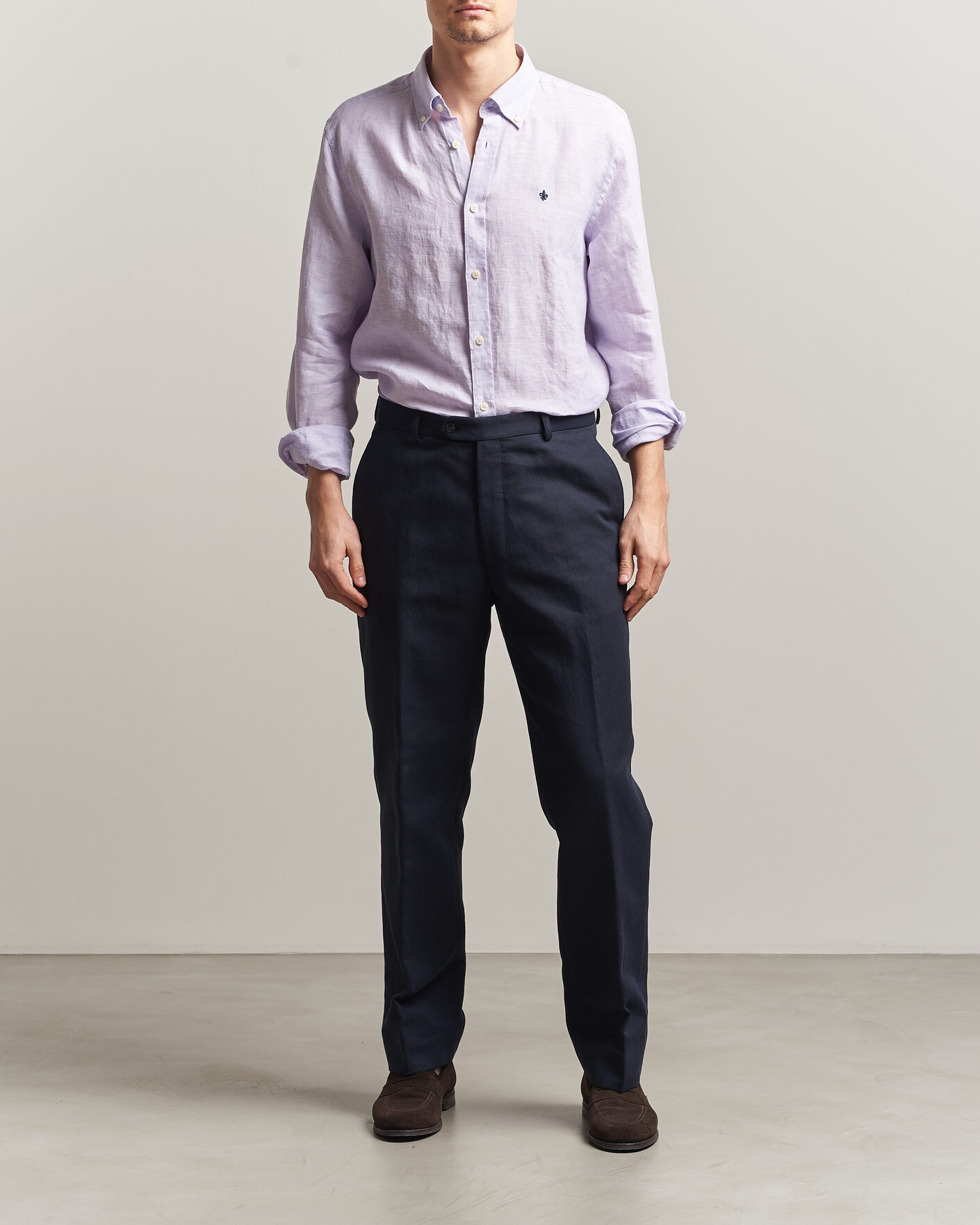 Uomini | Camicie | Morris | Douglas Button Down Linen Shirt Purple