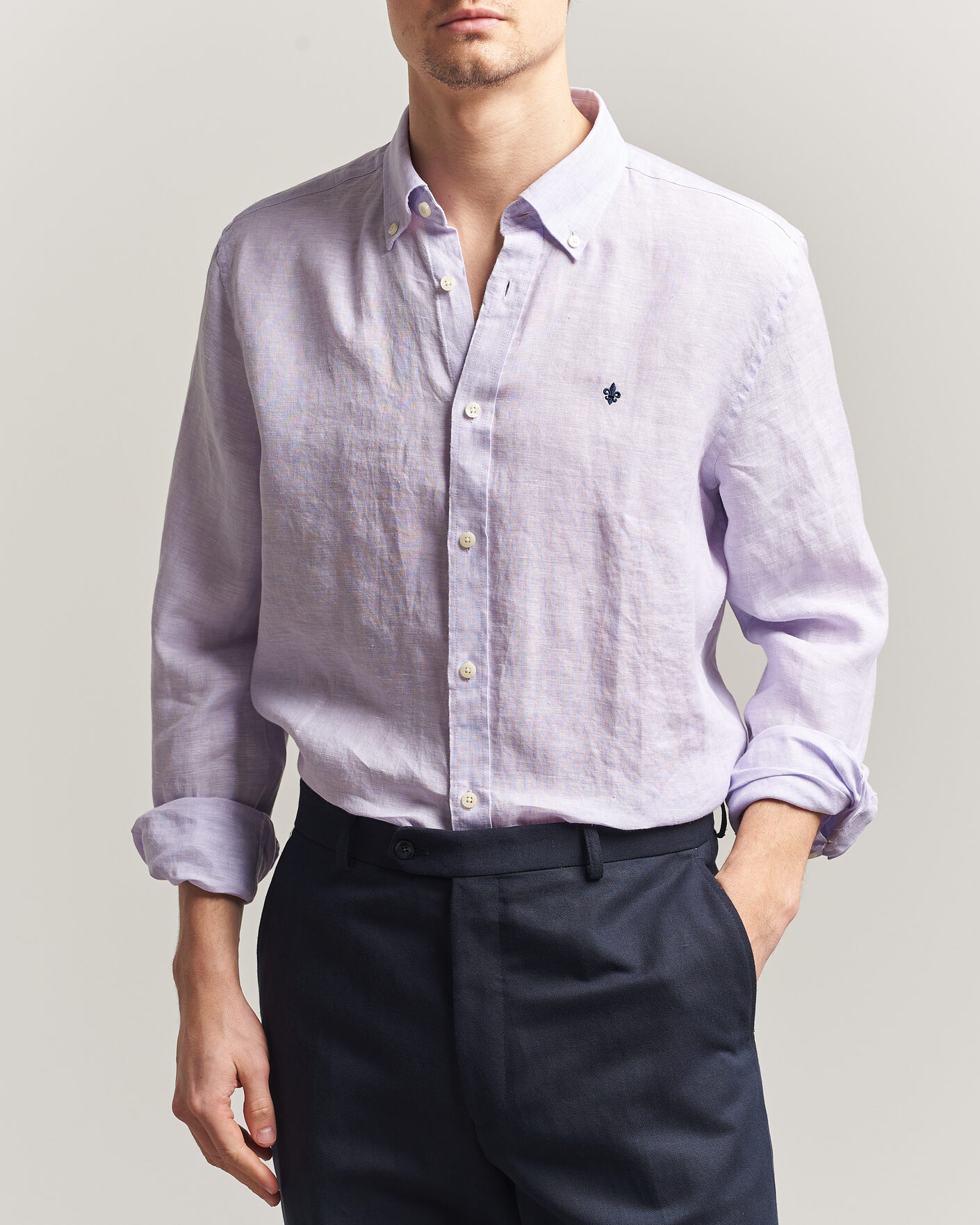 Uomini | Camicie | Morris | Douglas Button Down Linen Shirt Purple