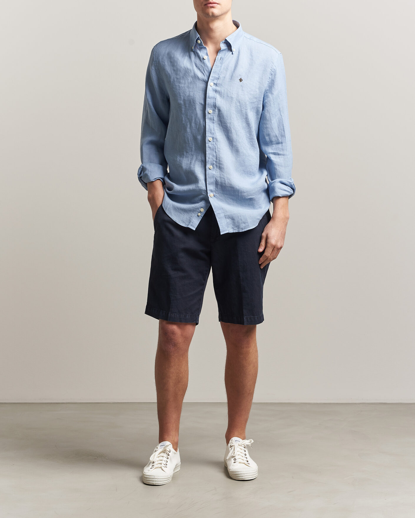 Uomini | Camicie | Morris | Douglas Button Down Linen Shirt Light Blue
