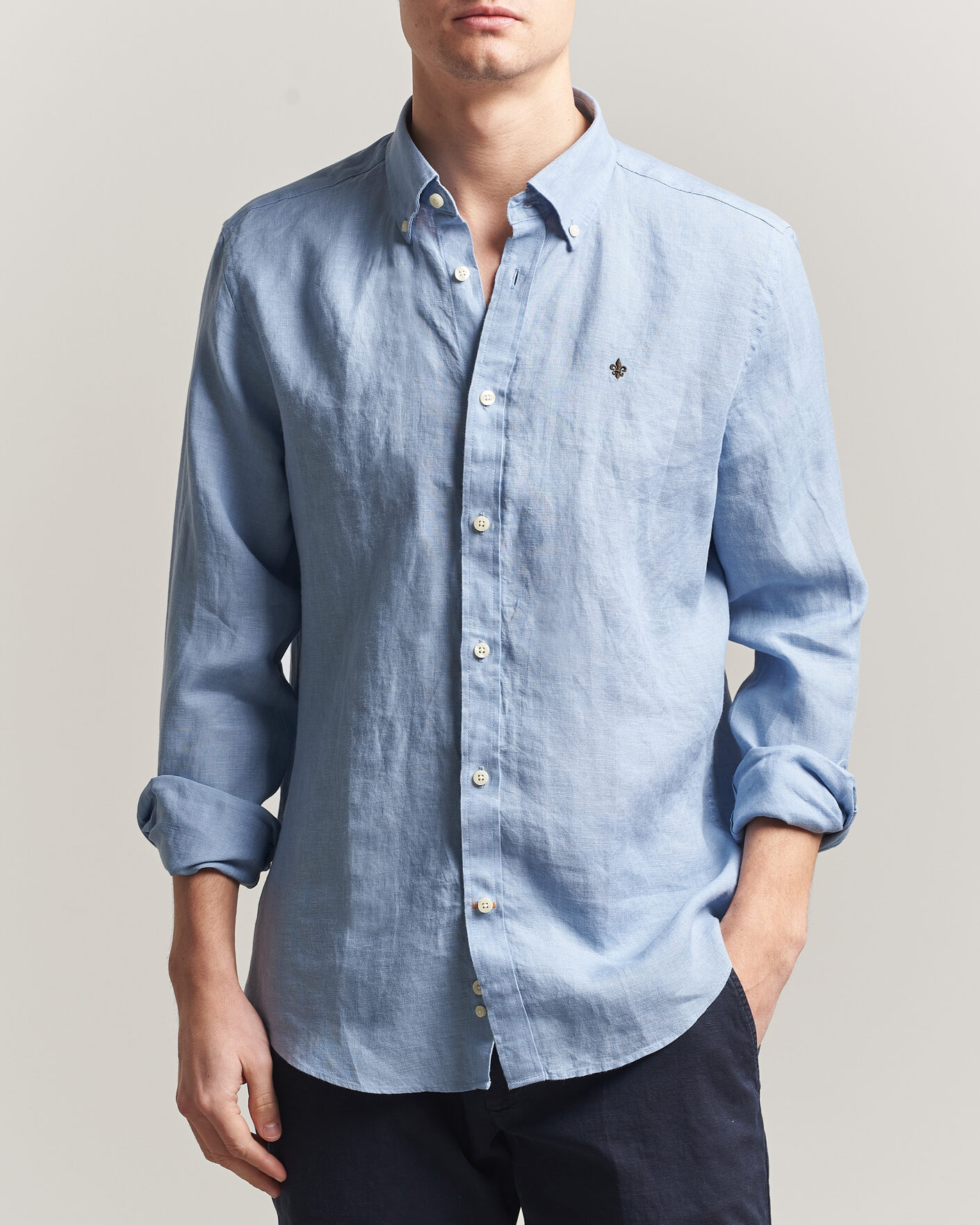 Uomini | Camicie | Morris | Douglas Button Down Linen Shirt Light Blue