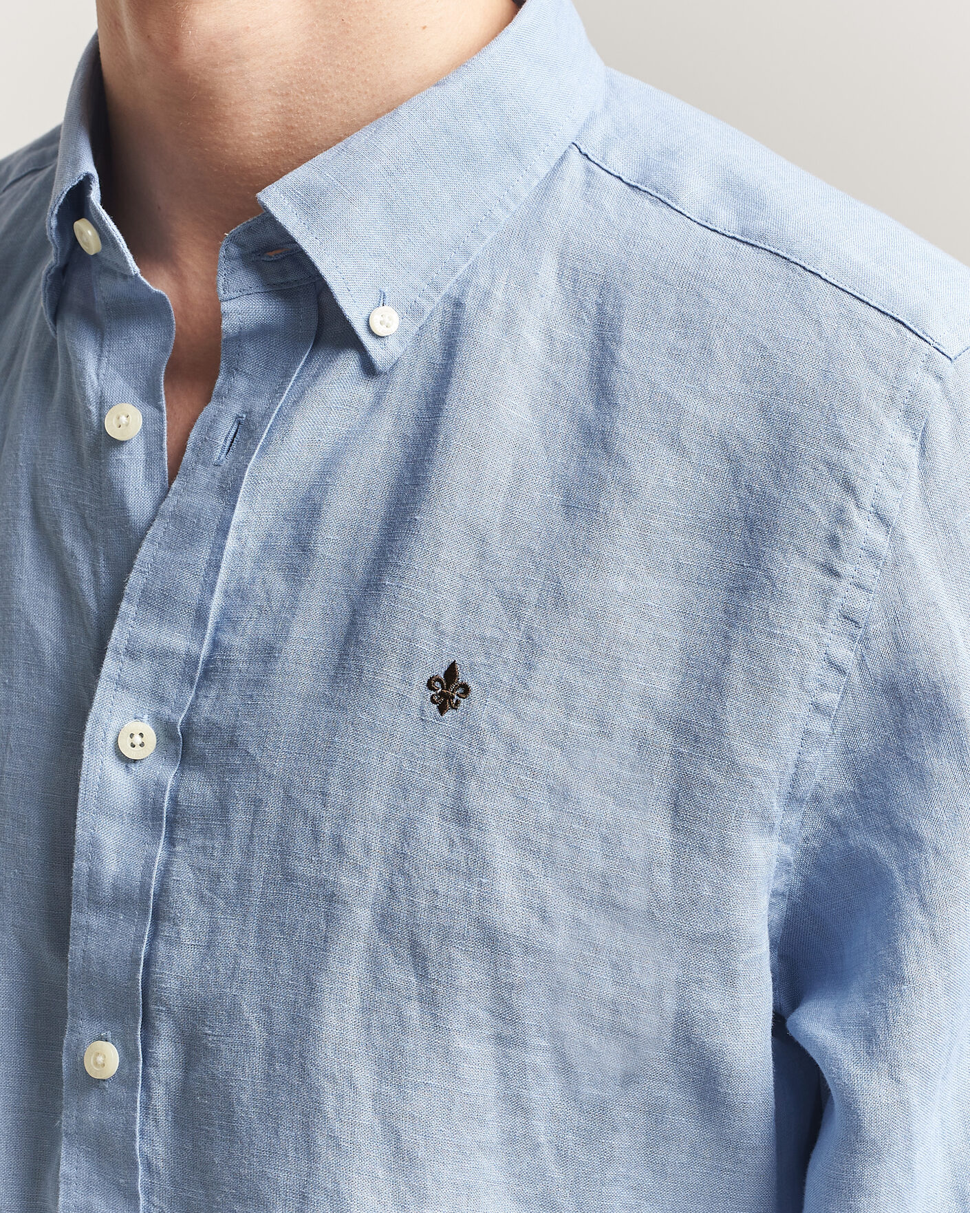 Uomini | Camicie | Morris | Douglas Button Down Linen Shirt Light Blue