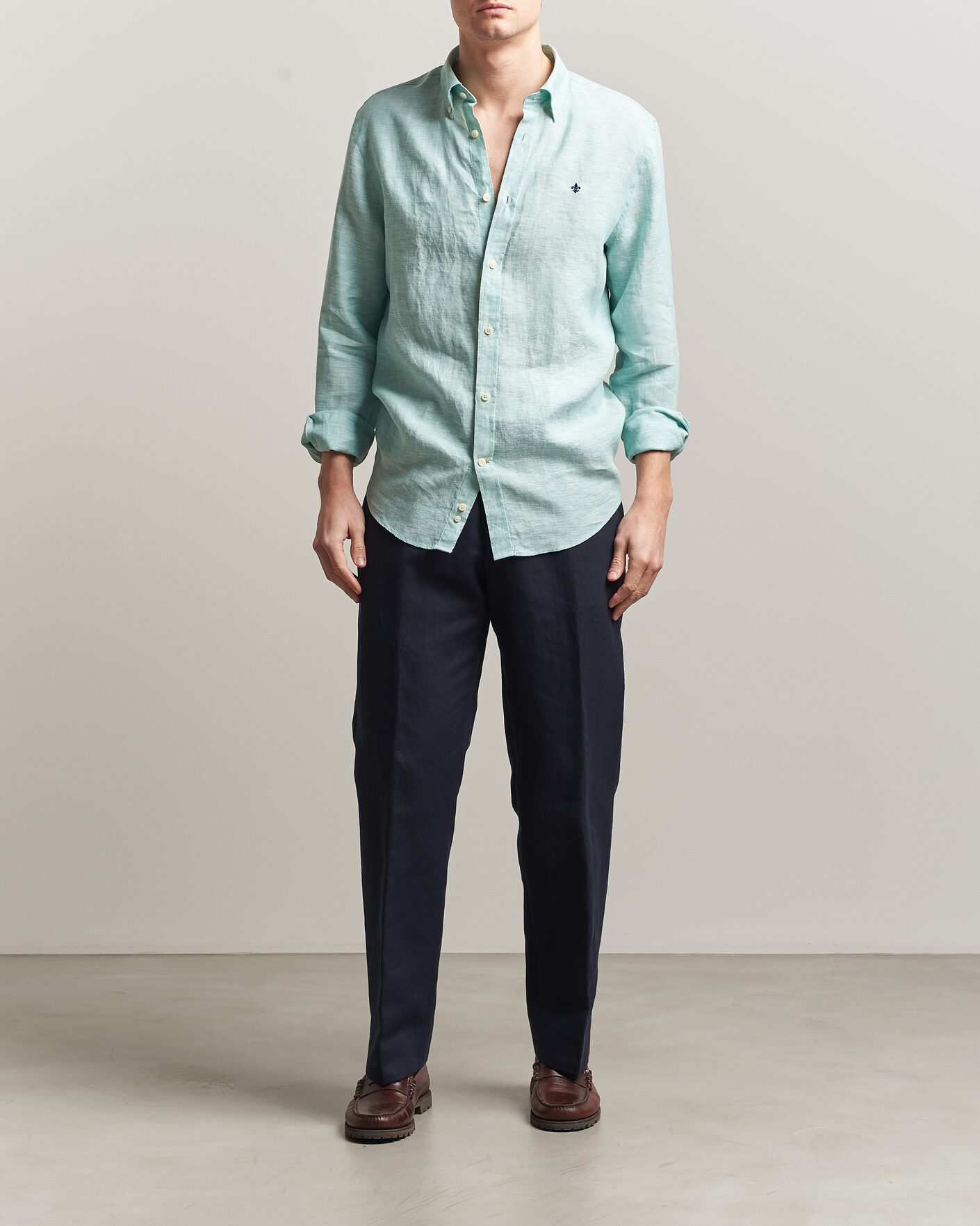Uomini | Camicie | Morris | Douglas Button Down Linen Shirt Green