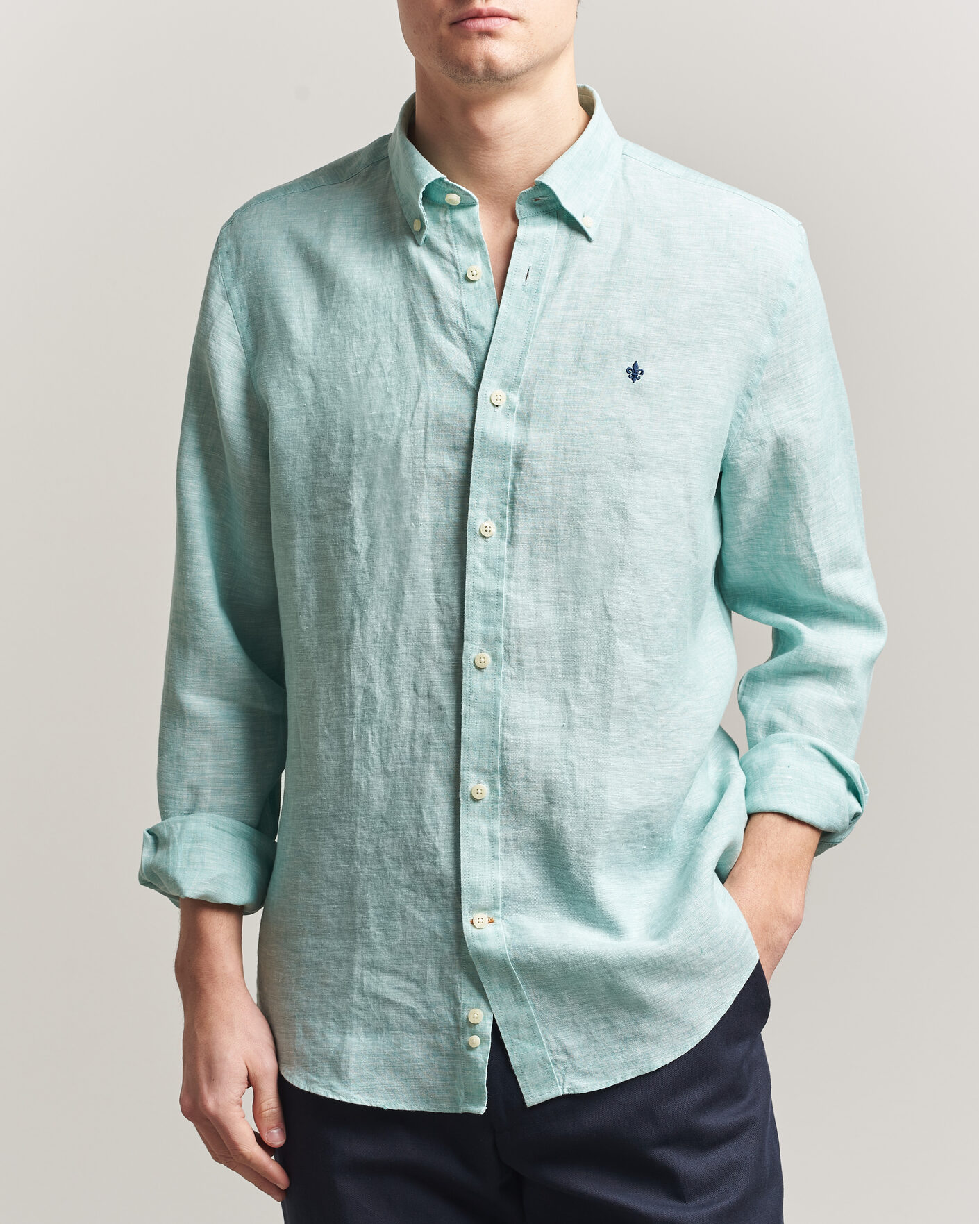 Uomini | Camicie | Morris | Douglas Button Down Linen Shirt Green