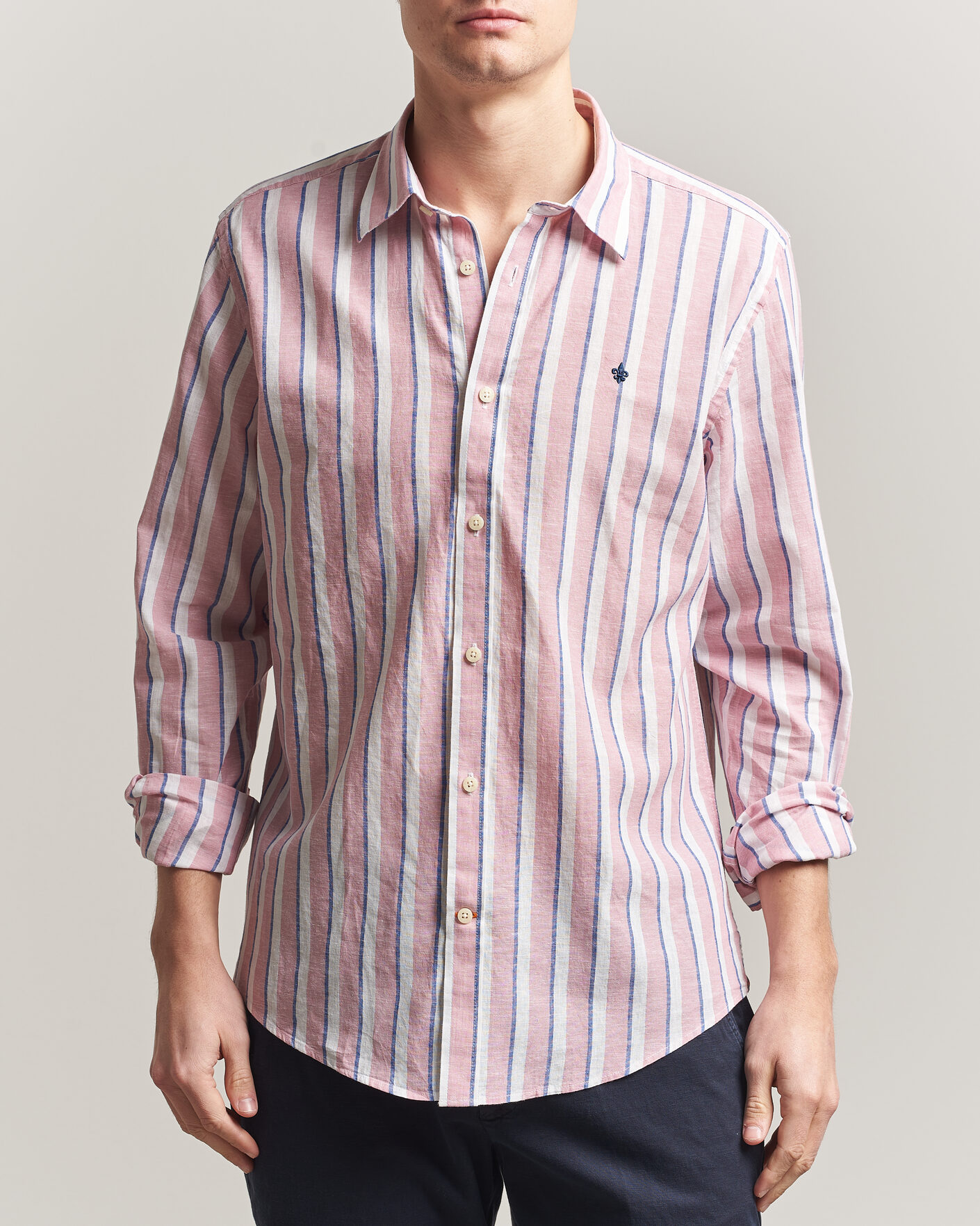 Uomini | Camicie | Morris | Douglas Linen Striped Shirt Red/White