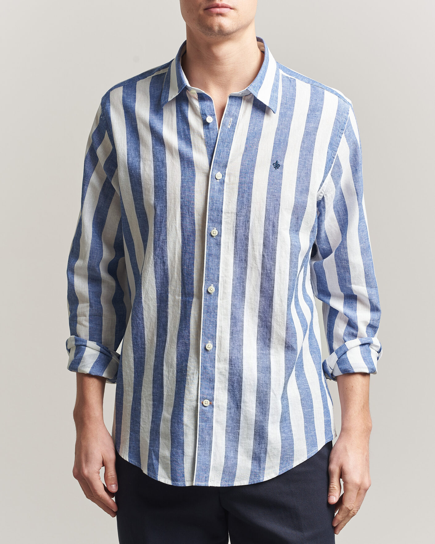 Uomini | Camicie | Morris | Douglas Linen Striped Shirt Blue/White