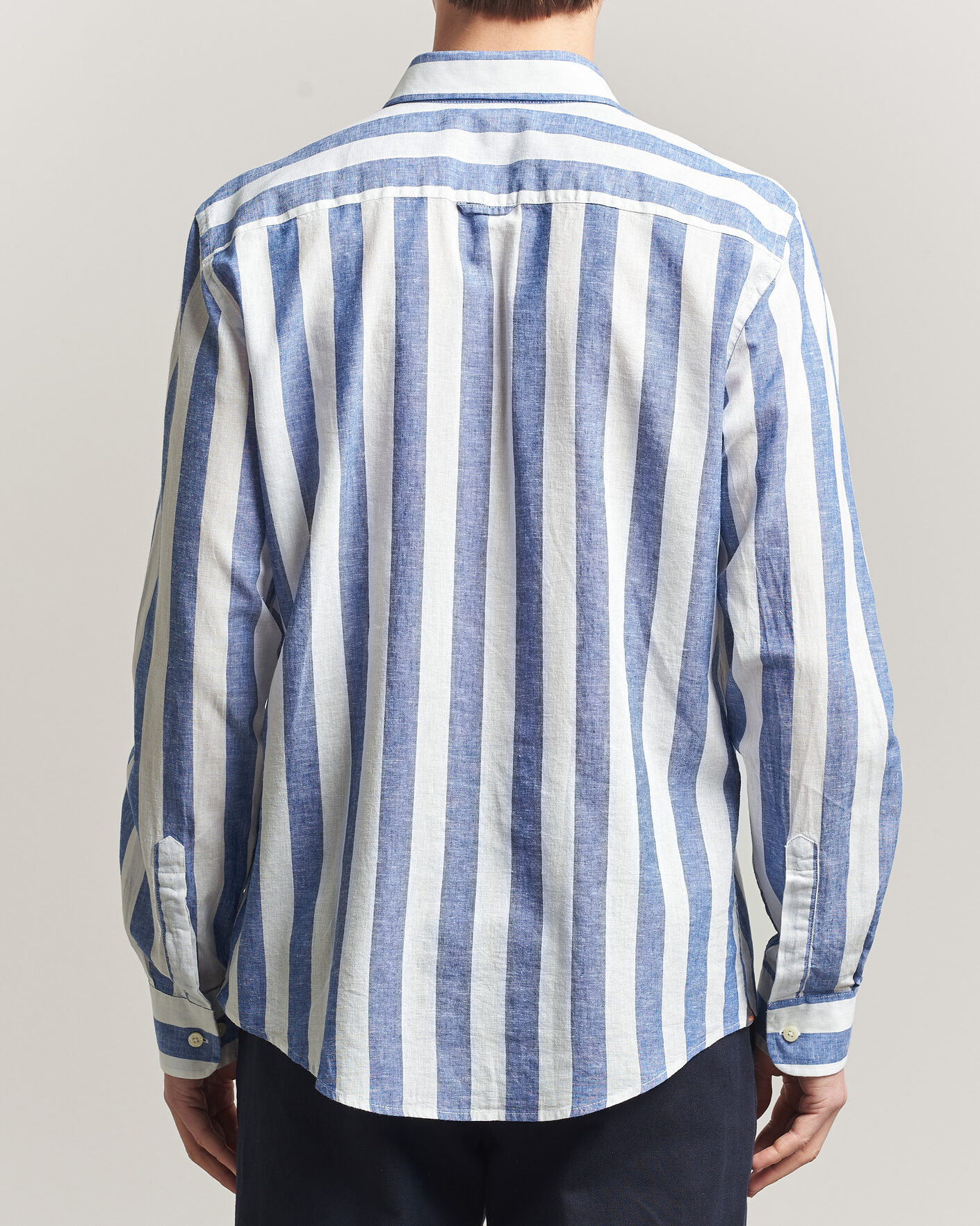 Uomini | Camicie | Morris | Douglas Linen Striped Shirt Blue/White