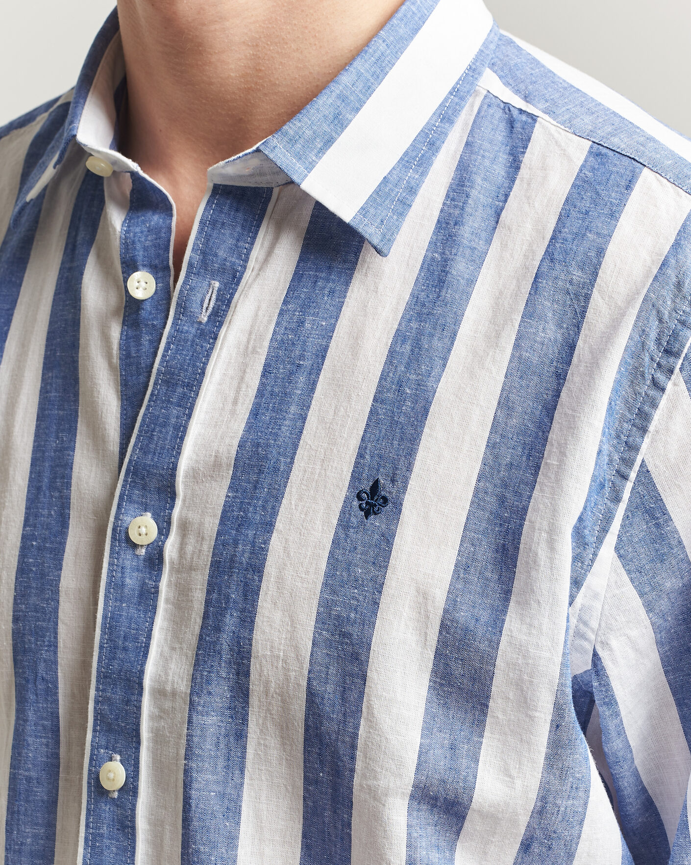 Uomini | Camicie | Morris | Douglas Linen Striped Shirt Blue/White
