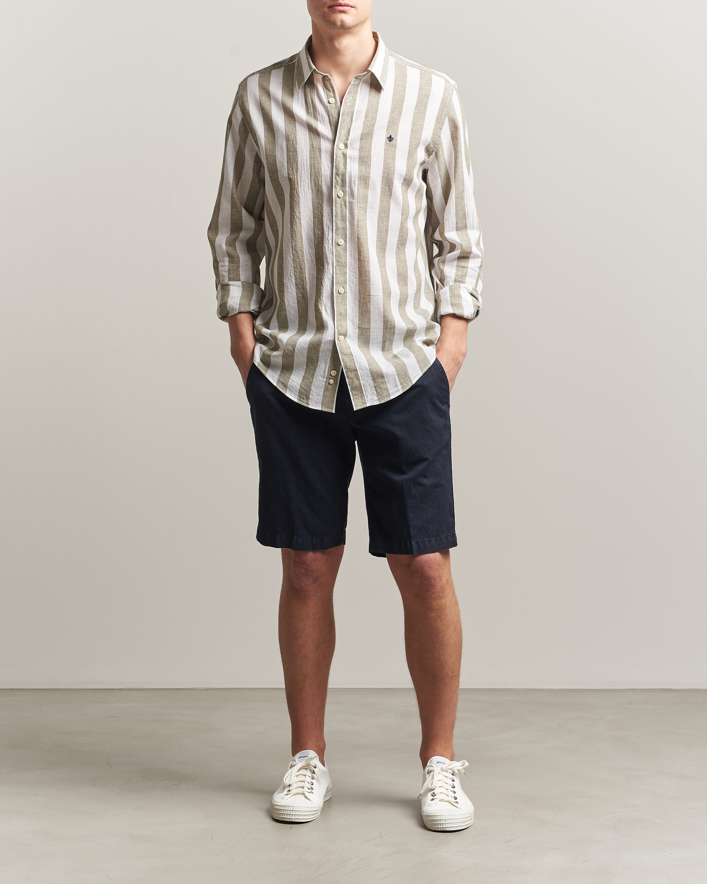 Uomini | Camicie | Morris | Douglas Linen Striped Shirt Green/White