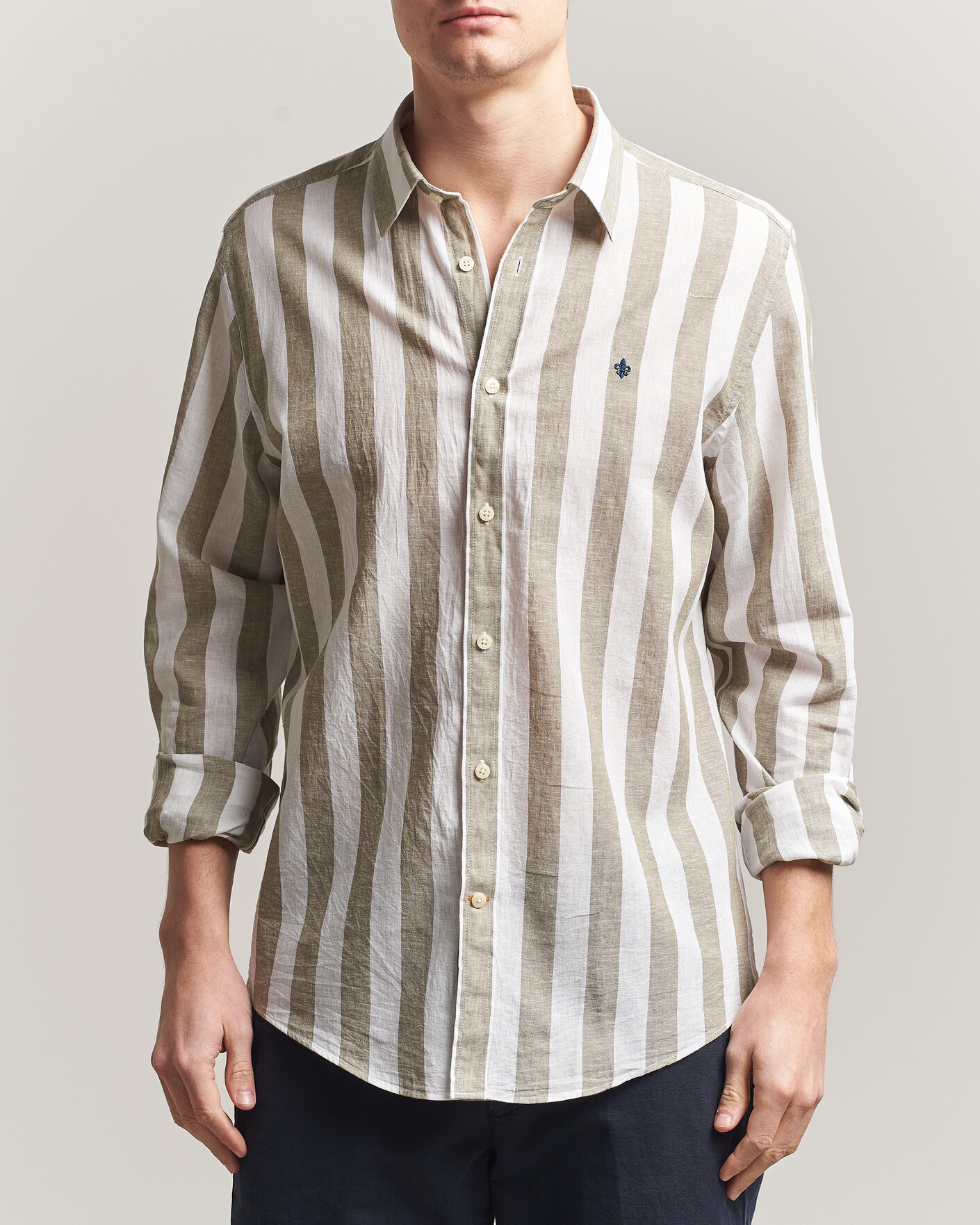 Uomini | Camicie | Morris | Douglas Linen Striped Shirt Green/White