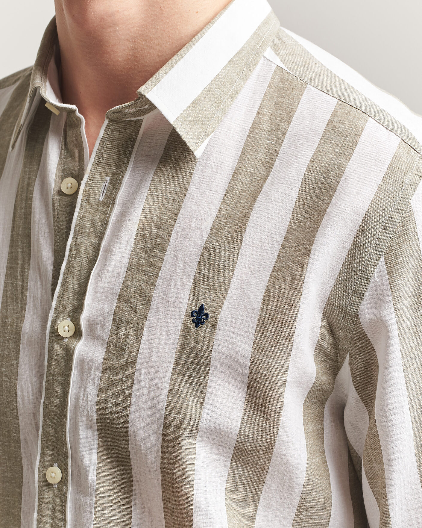 Uomini | Camicie | Morris | Douglas Linen Striped Shirt Green/White